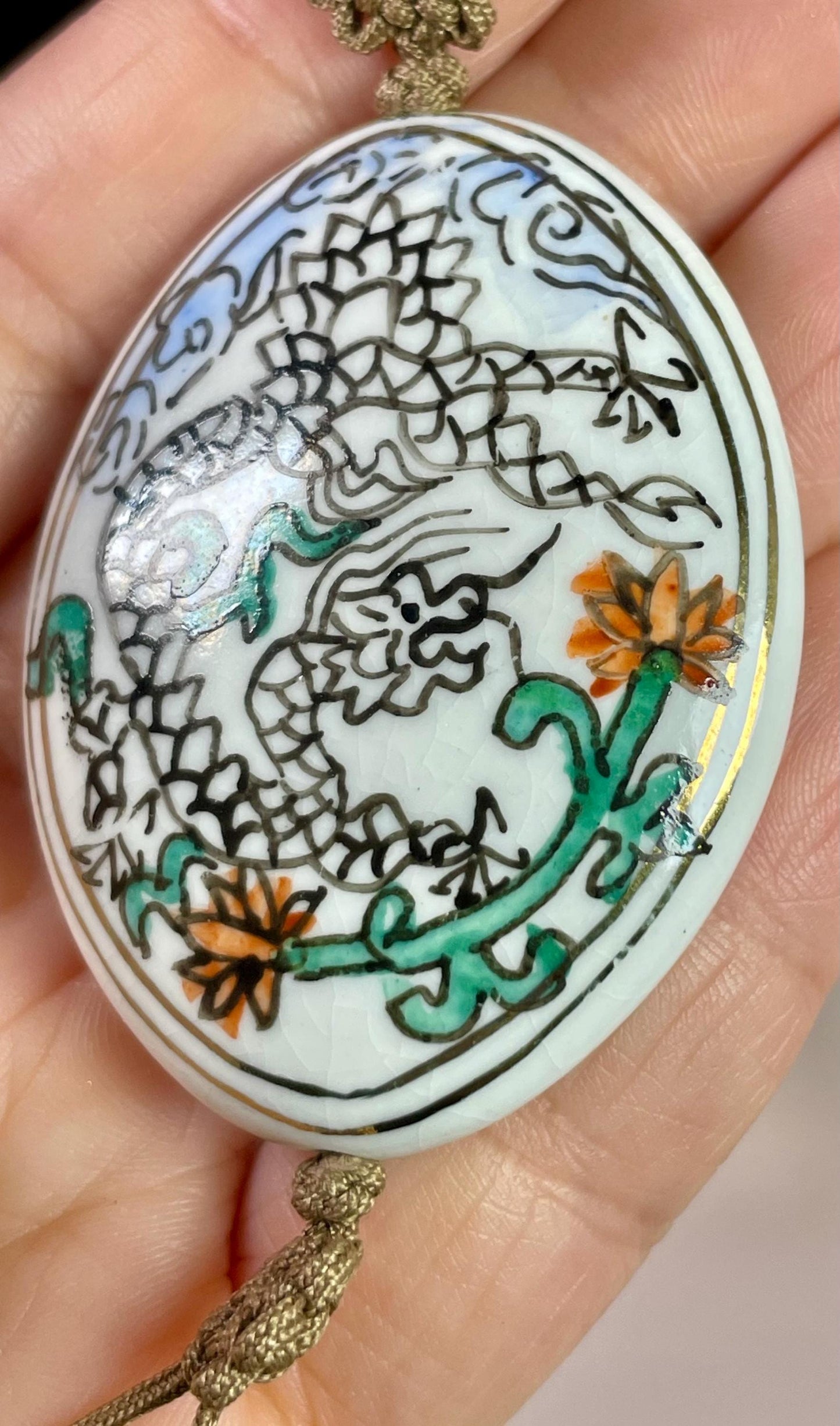 38 inch Hand-painted Ceramic Pendant Necklace with Beaded Strand