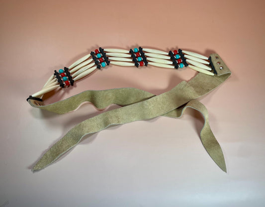 Bone, Bead and Leather Indigenous First Nations Belt