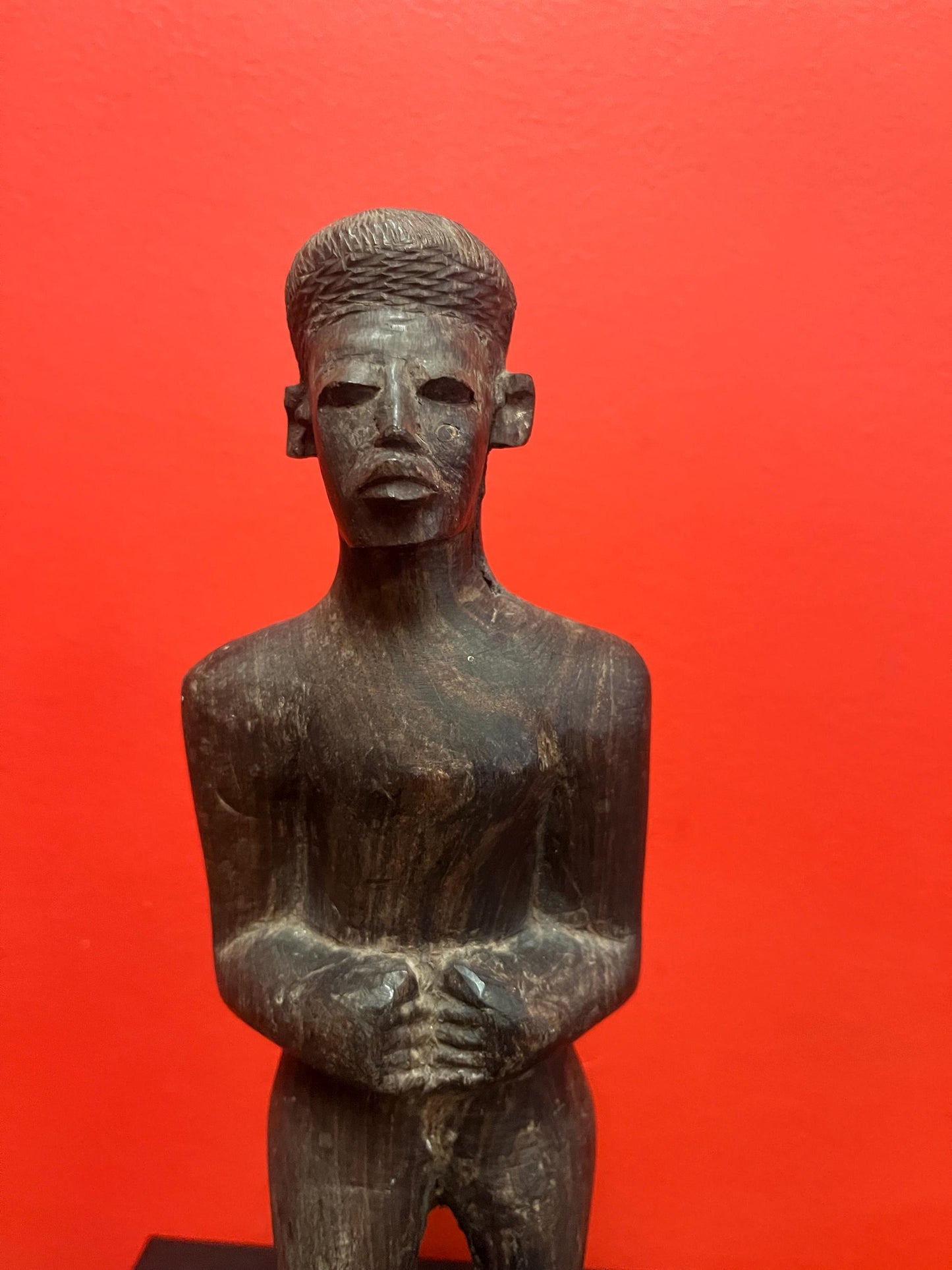 Lovely old African ironwood statue of a man  11 inches tall  heavy and nice detail