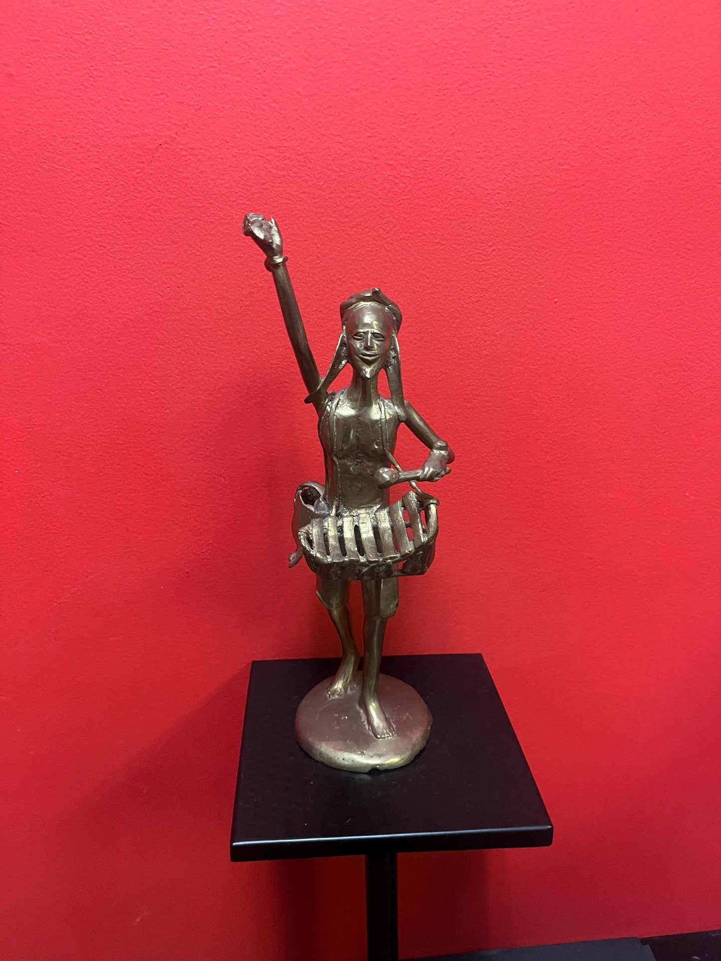 Absolutely stunning 14 inch tall, antique Ashanti African bronze statue of a drummer  from major collection with amazing patina