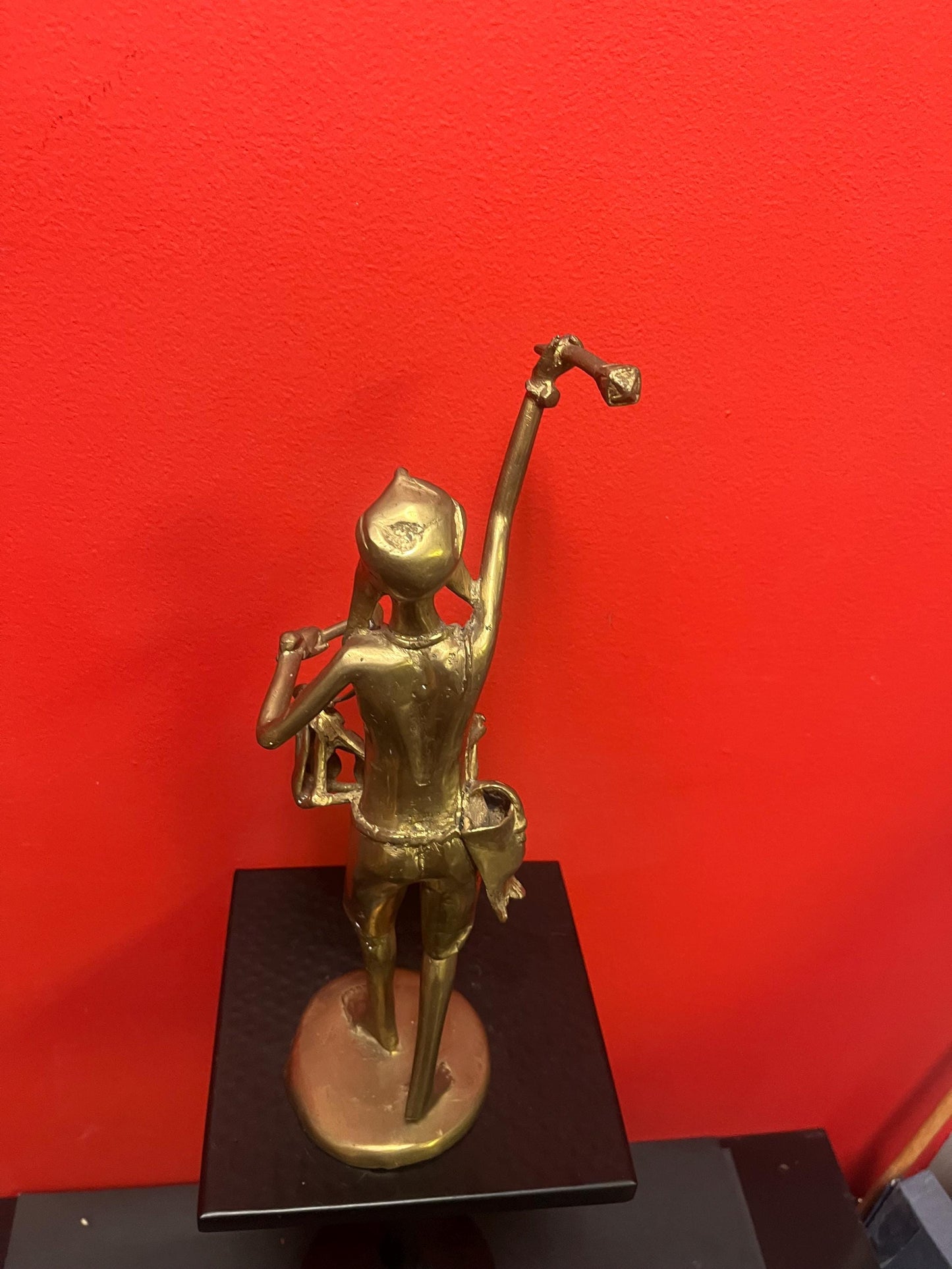 Absolutely stunning 14 inch tall, antique Ashanti African bronze statue of a drummer  from major collection with amazing patina