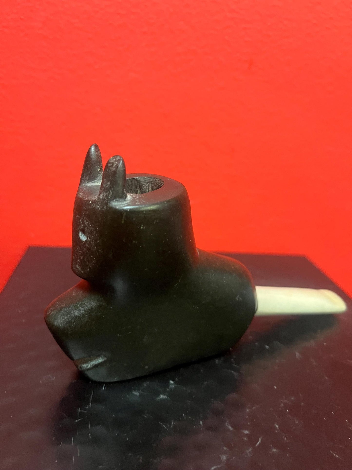 Antique stone  pipe  6 x 3 high  rare authentic piece with bone  early 1900s  indigenous Inuit - rare   wow -