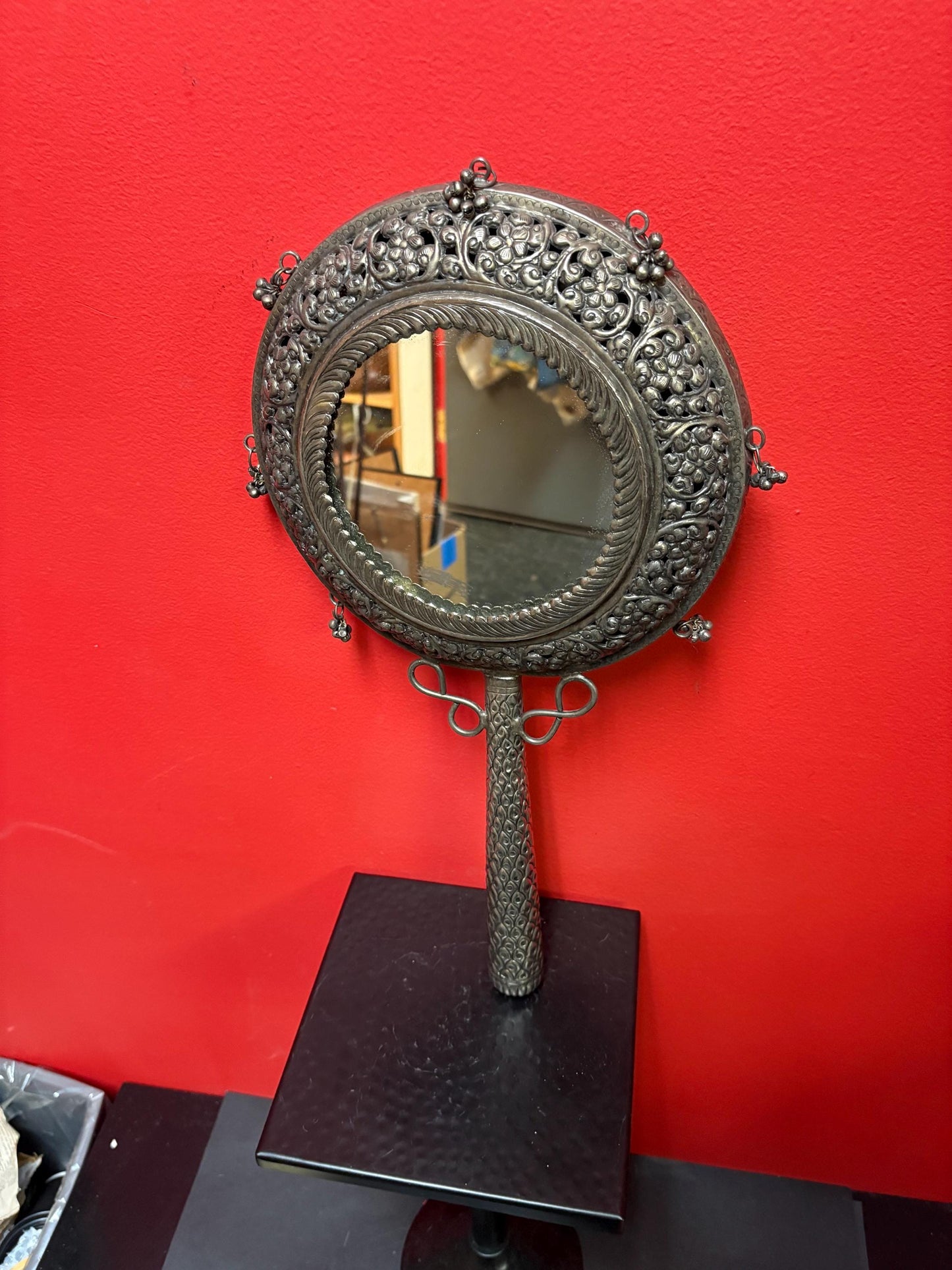 Stunning Persian untested 17 by 9 inch hand mirror - great antique condition and wonderful decor or gift  unusual and super detail - wow