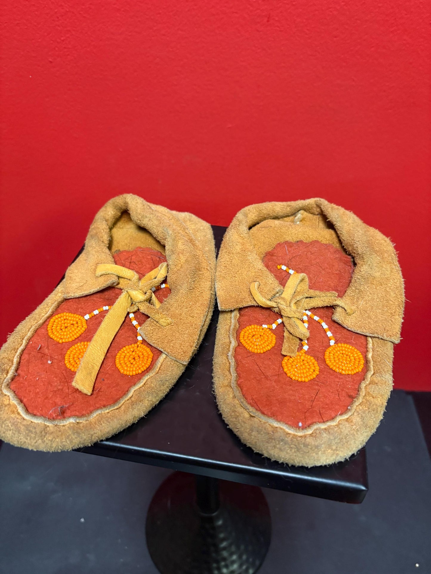 Beautiful indigenous first nations leather and beaded moccasin shoes - 7.5 inches long  probably decoration  great price