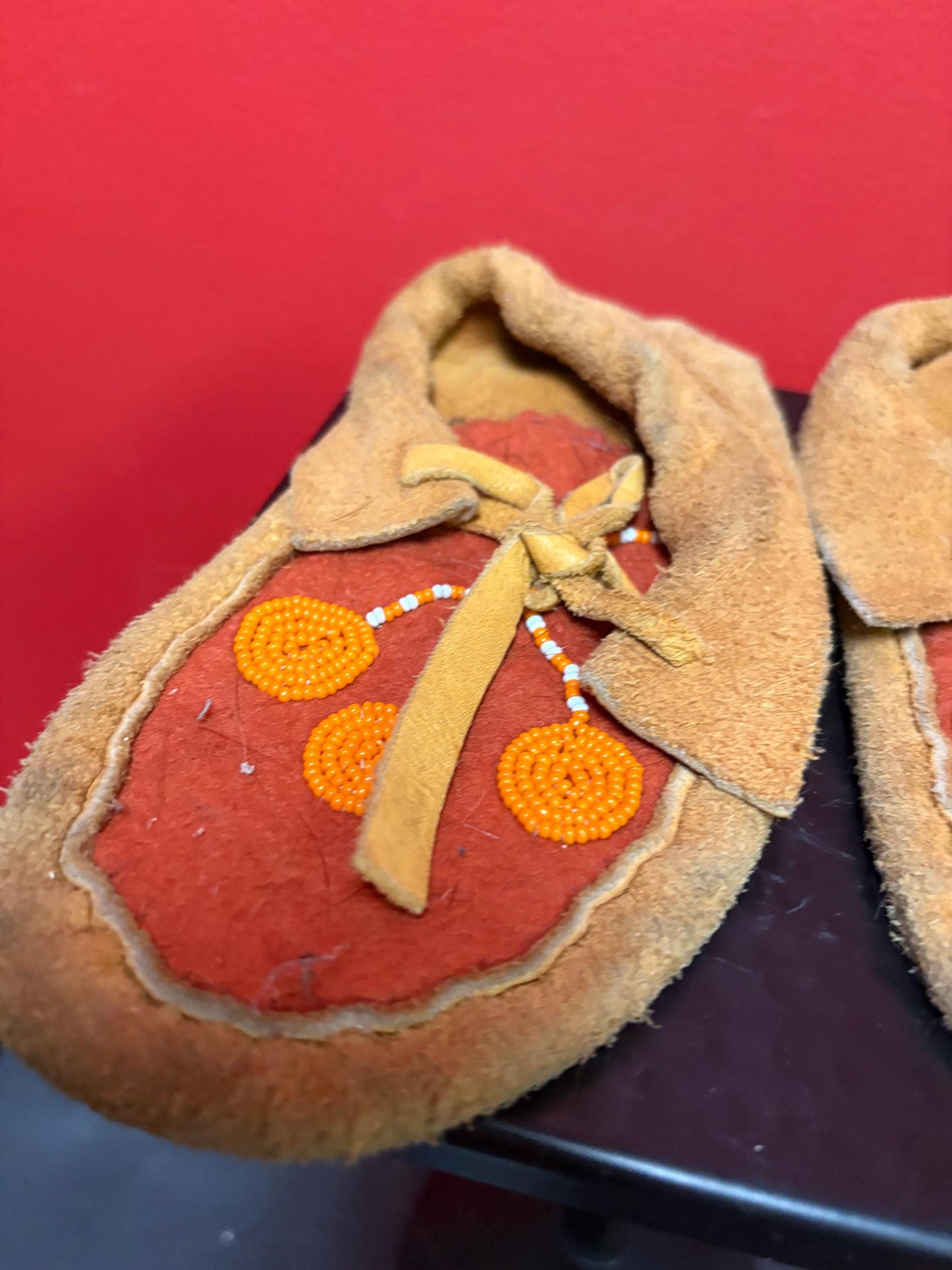 Beautiful indigenous first nations leather and beaded moccasin shoes - 7.5 inches long  probably decoration  great price