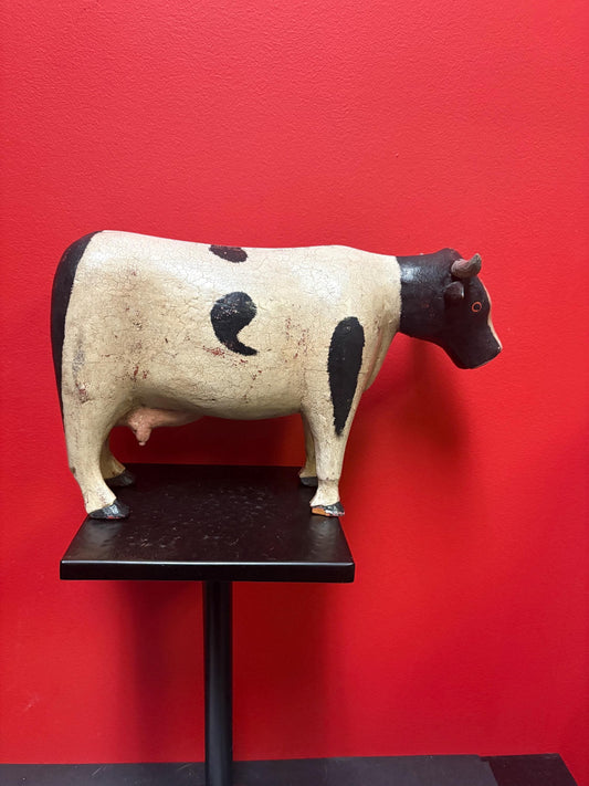 Absolutely fabulous folk art wooden cow great detail and beautiful patina older piece and great gift - 13 x 8 high