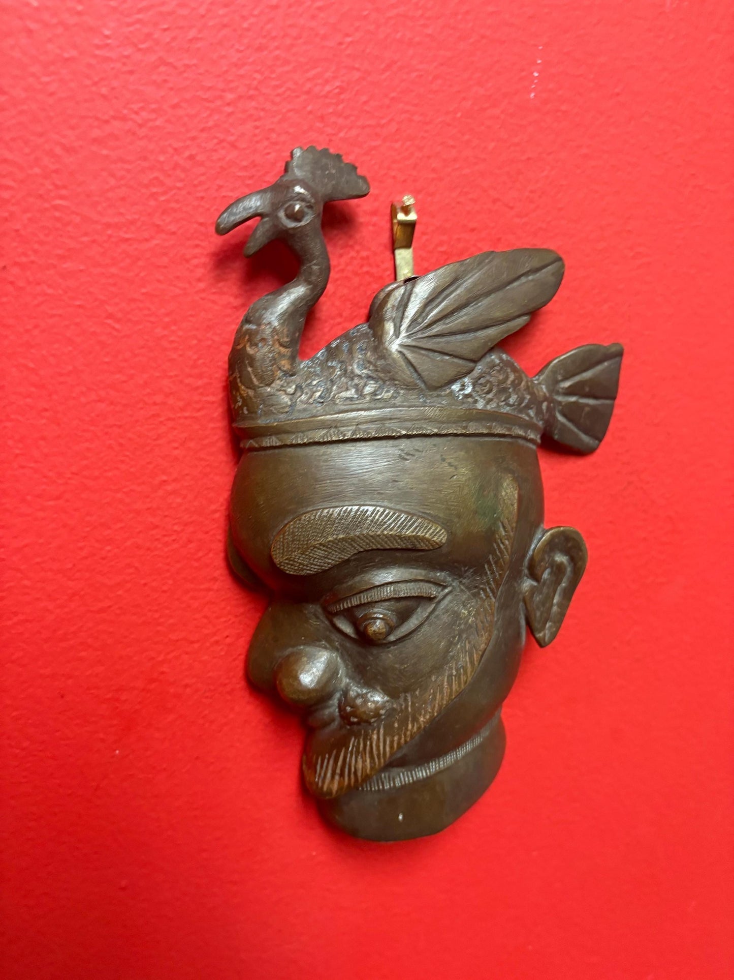 Pr African Benin bronze 18th century masks  8 x 4 inches wide - great detail and heavy  really special pair