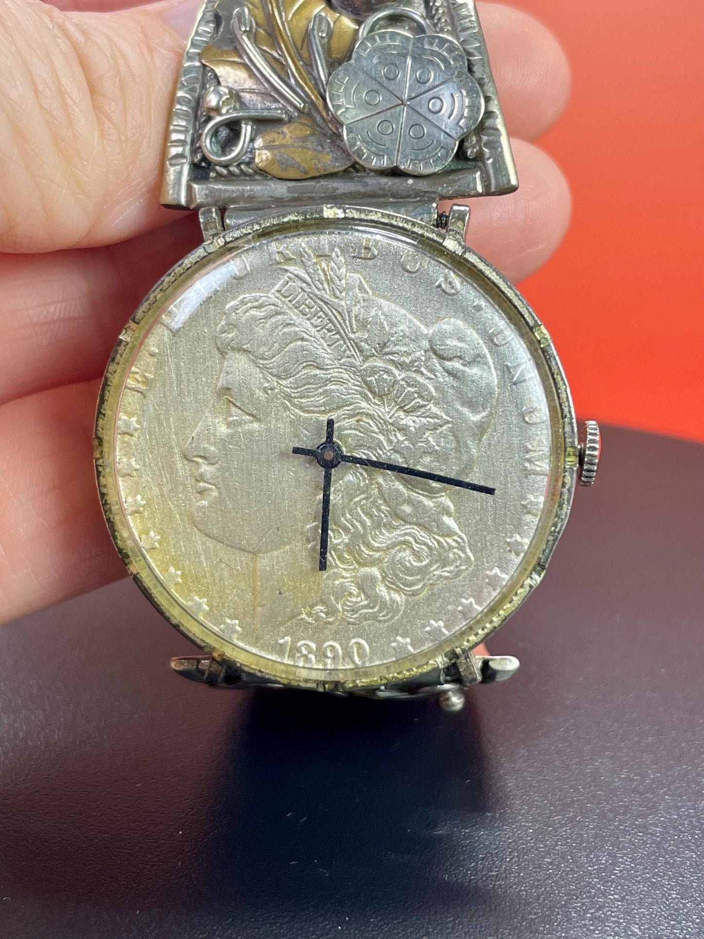 Lovely Navajo watch with coin face and expandible band  sold as is  good project and great value