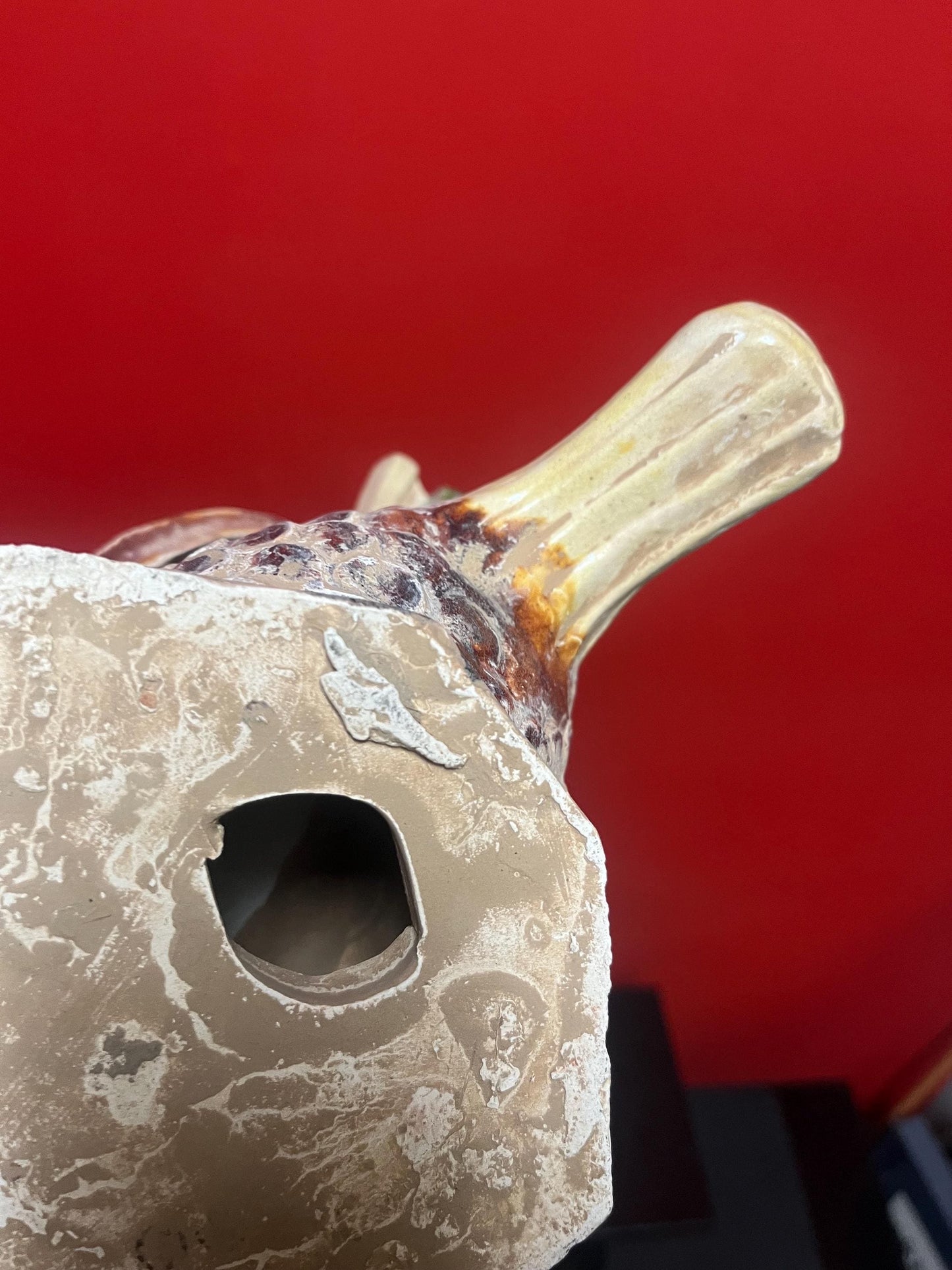 Amazing antique Chinese 13 x 11 high clay statue of a woman Phoenix  incredible condition and wonderful look   wow