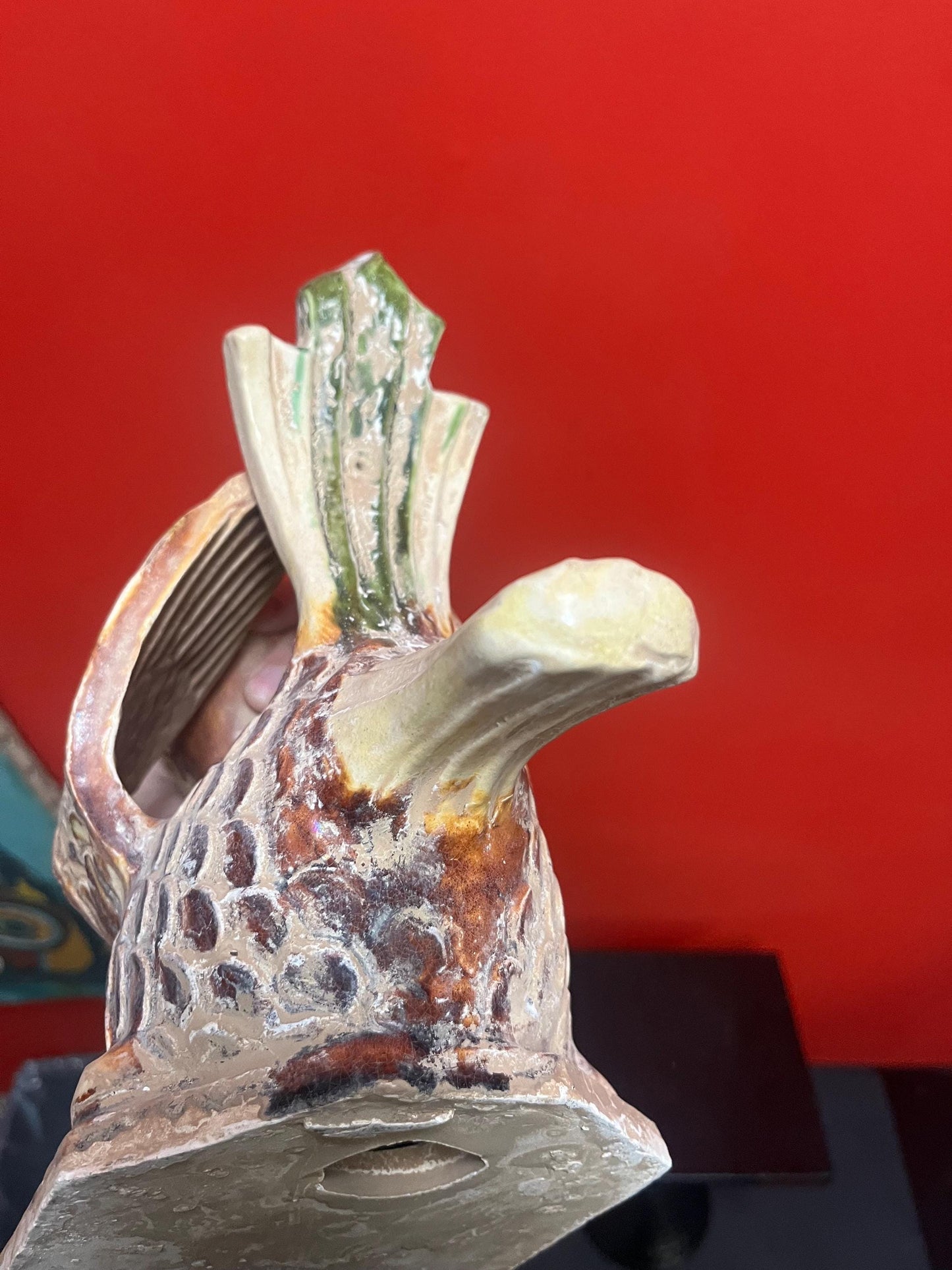 Amazing antique Chinese 13 x 11 high clay statue of a woman Phoenix  incredible condition and wonderful look   wow