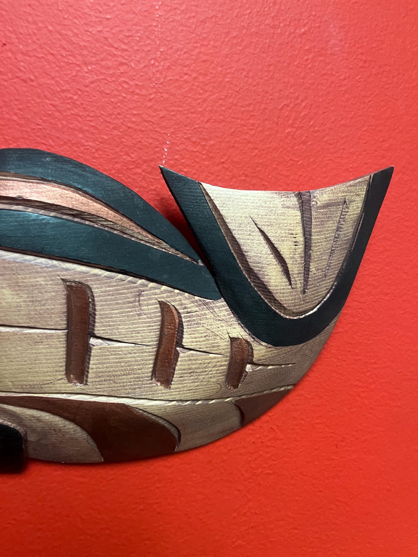 Lovely 12 inch long Charles George salmon plaque ready to hang - indigenous first nation Pacific Northwest Coast beauty
