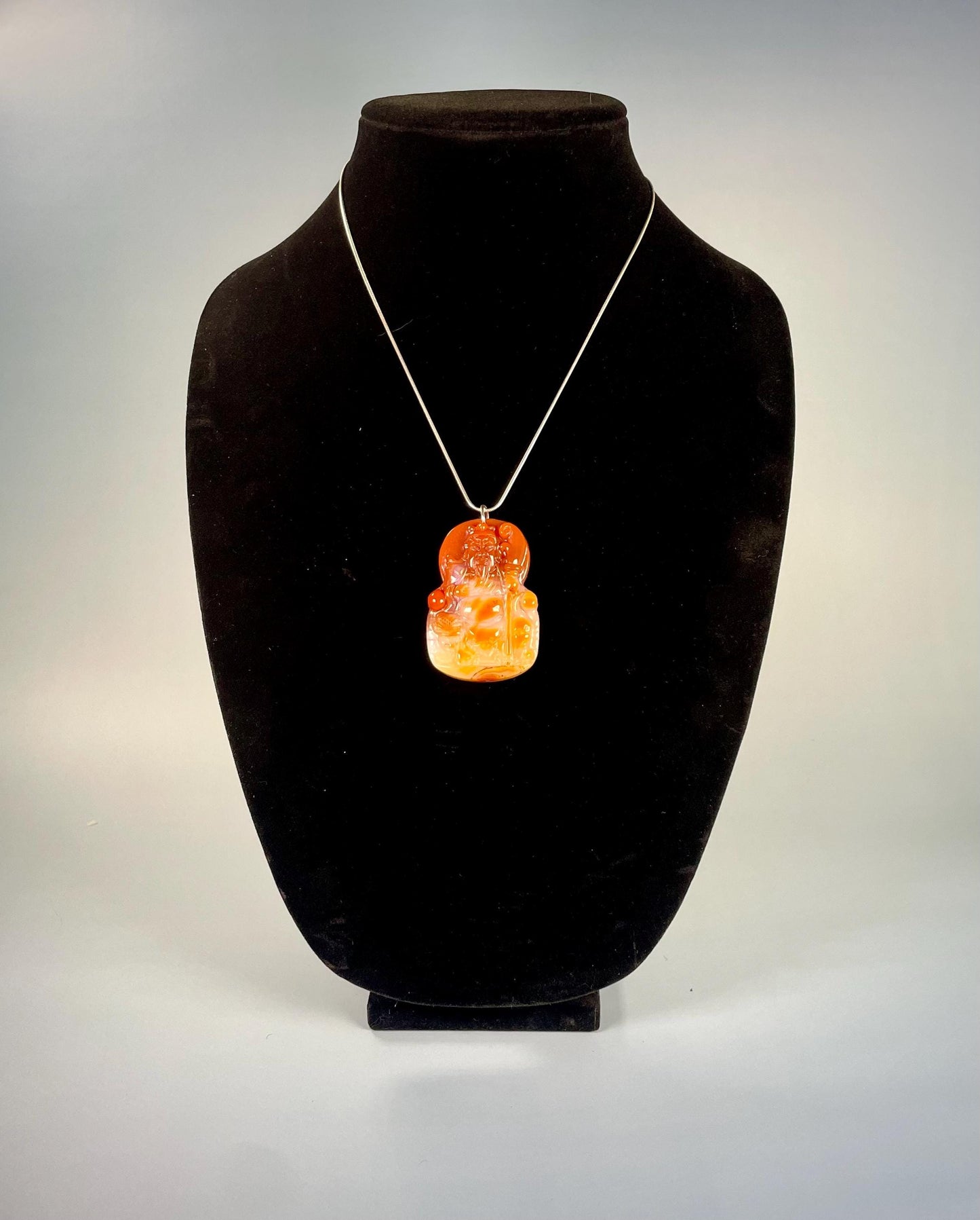 Hand-Carved Agate Shou Pendant  Symbol of Longevity & Prosperity