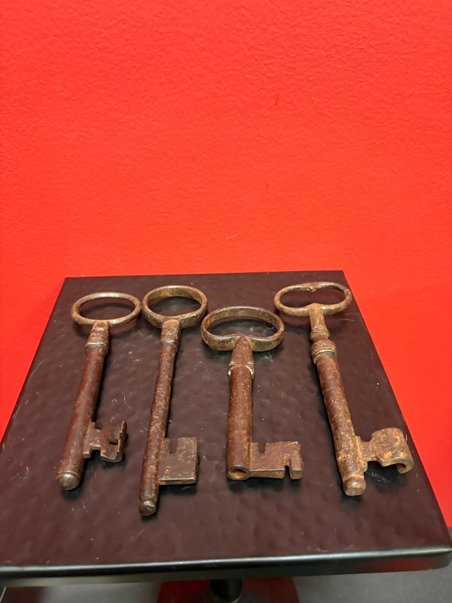 group of antique authentic early 19 century door keys — wonderful Patina — 4.5 to 6 inches tall each