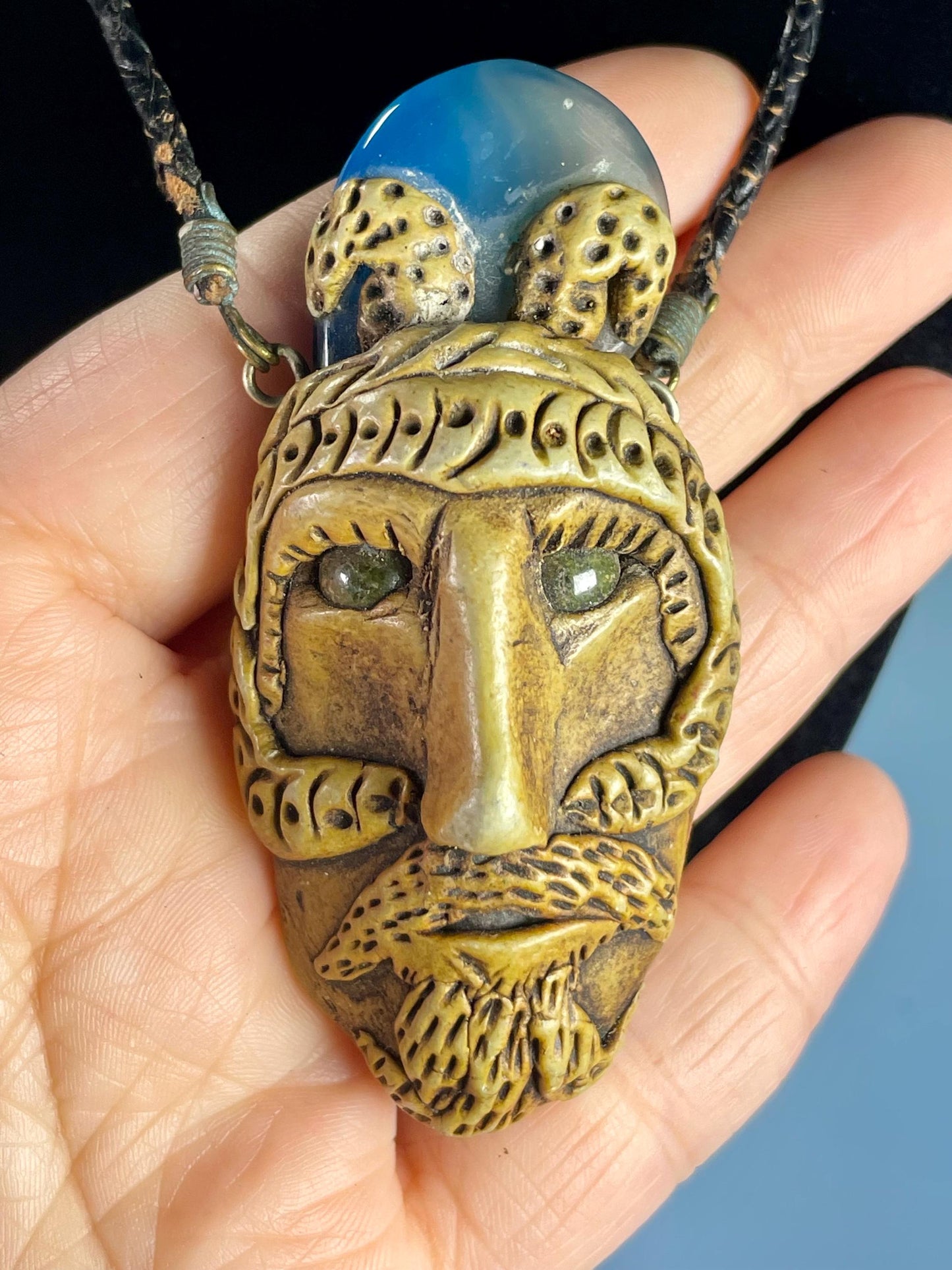 Ancient-Inspired Resin Face Pendant Necklace