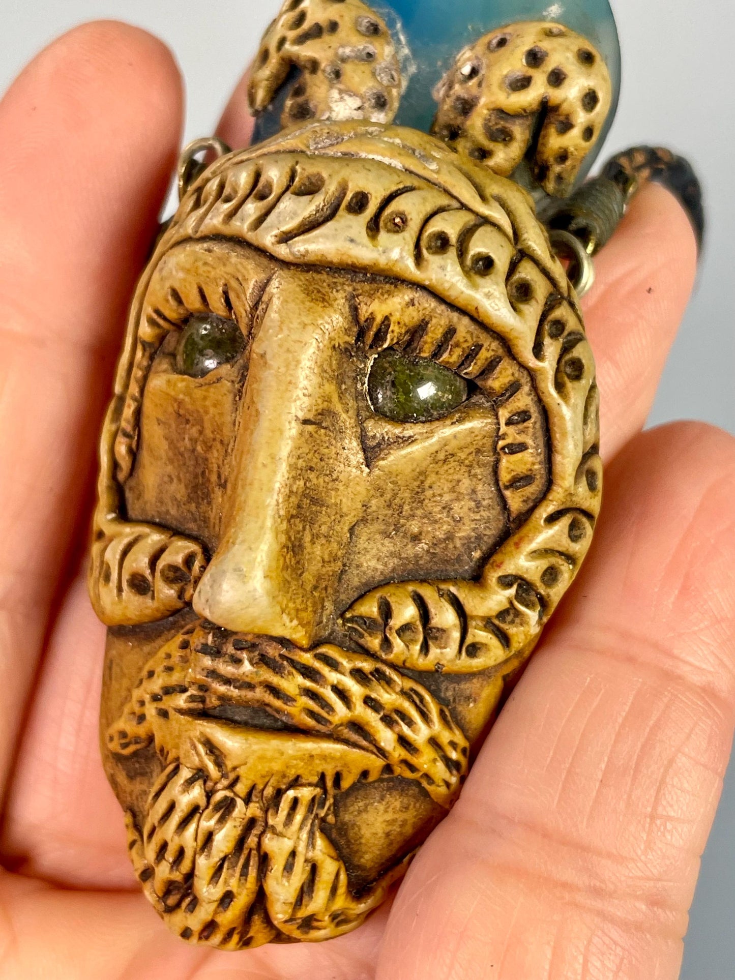 Ancient-Inspired Resin Face Pendant Necklace