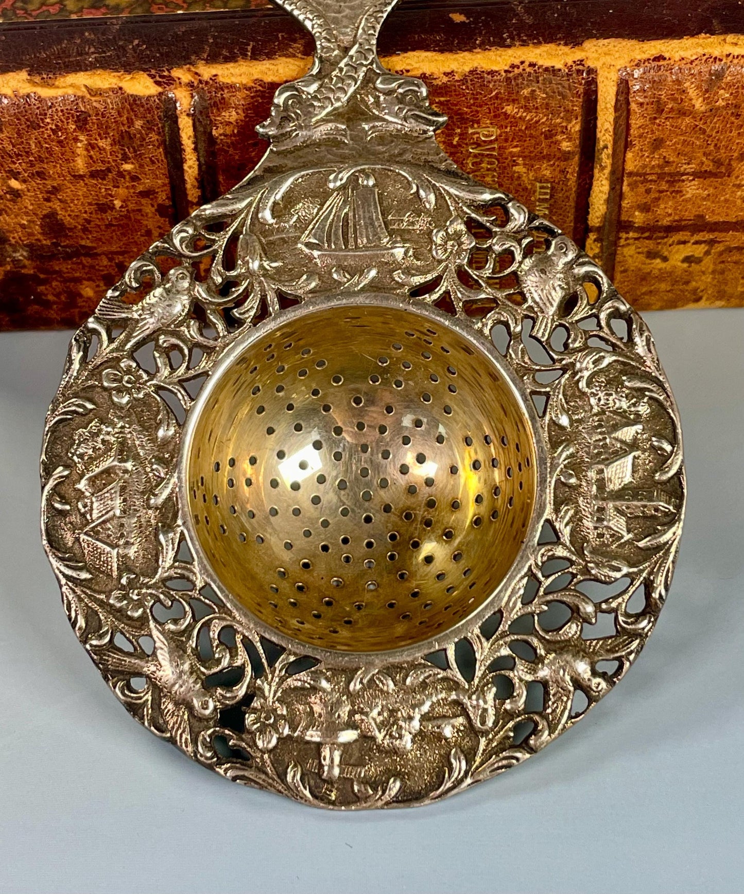 Absolutely Amazing Antique American Sterling Tea Strainer  Nautical Theme
