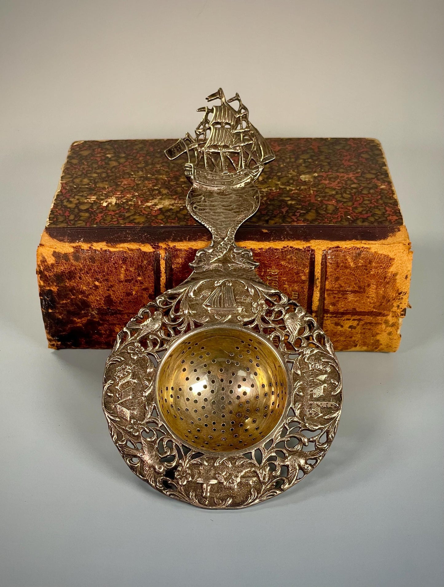 Absolutely Amazing Antique American Sterling Tea Strainer  Nautical Theme