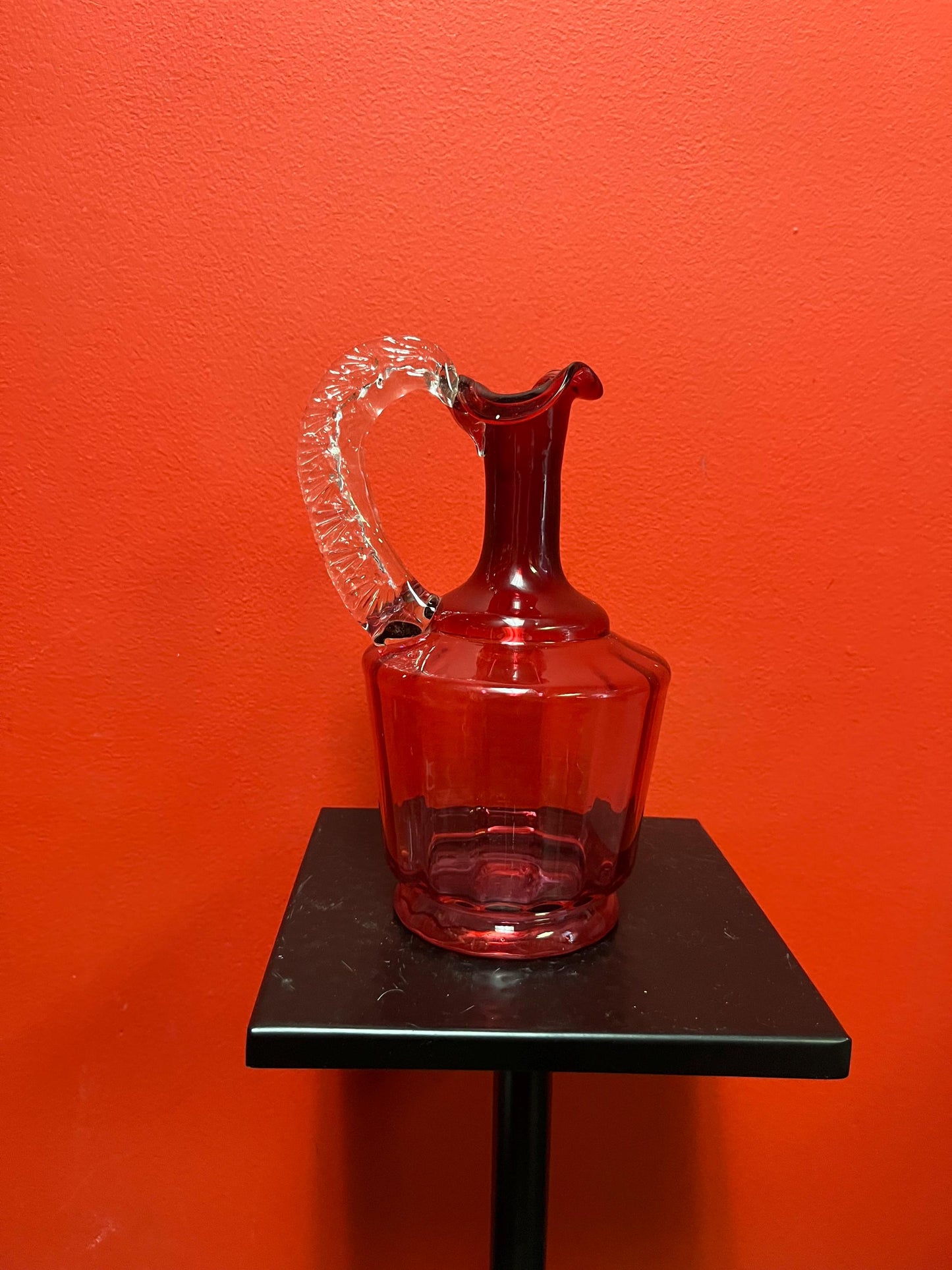 Beautiful 9 inch tall antique English Victorian cranberry glass pitcher jug  perfect for flowers  great price