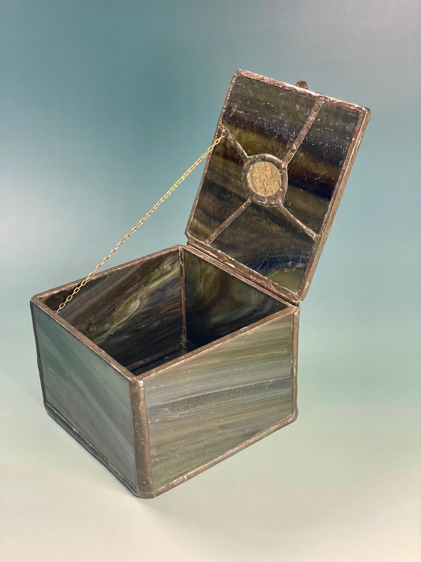 Stained Glass Box with Gemstone Accent and Mirrored Bottom