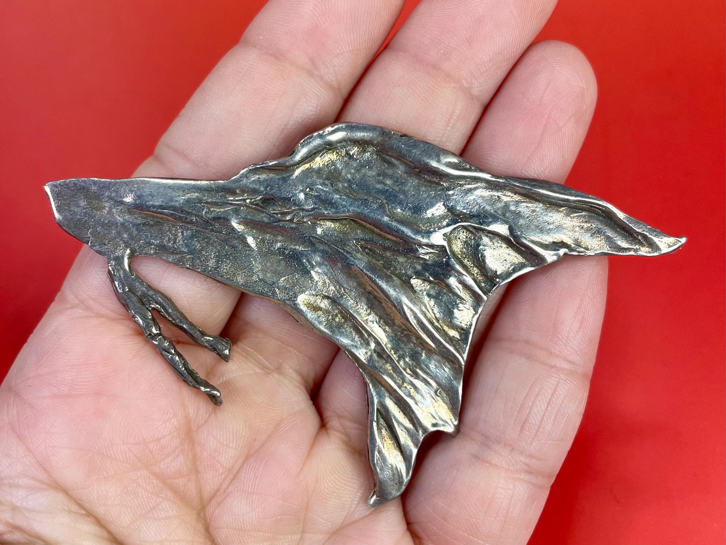 Lovely 3 1/2 inch wide Untested silver Wolf pendant  great gift