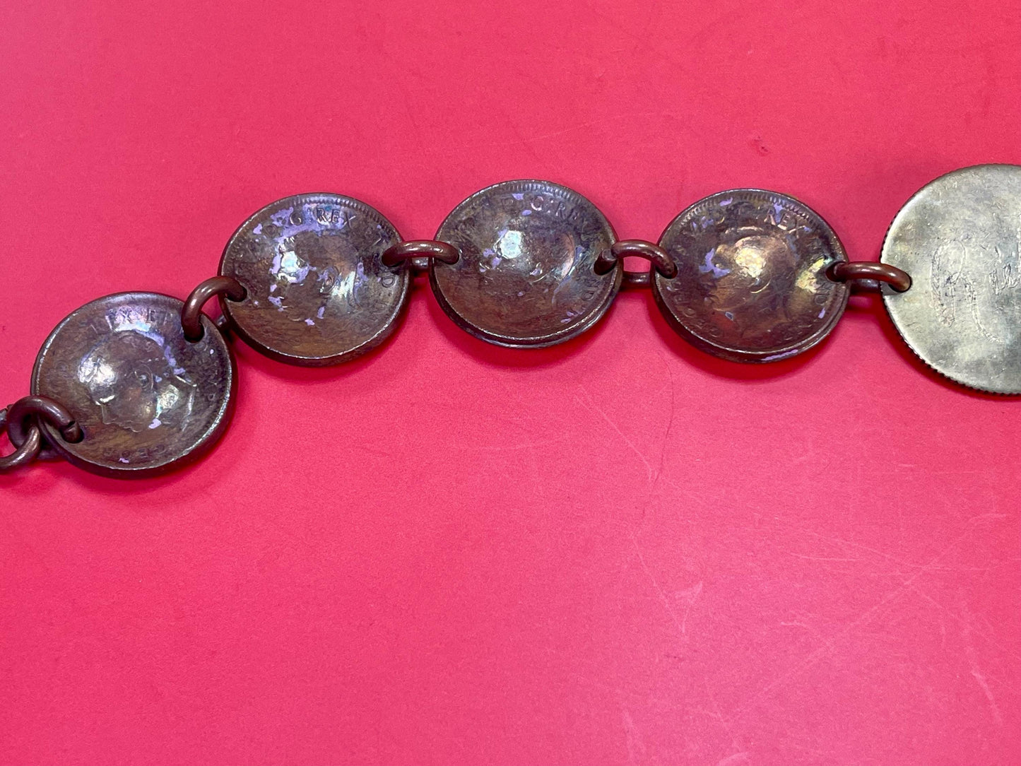 Lovely old handmade 7.5 inch long Canadian Penny bracelet   unique and wonderful gift