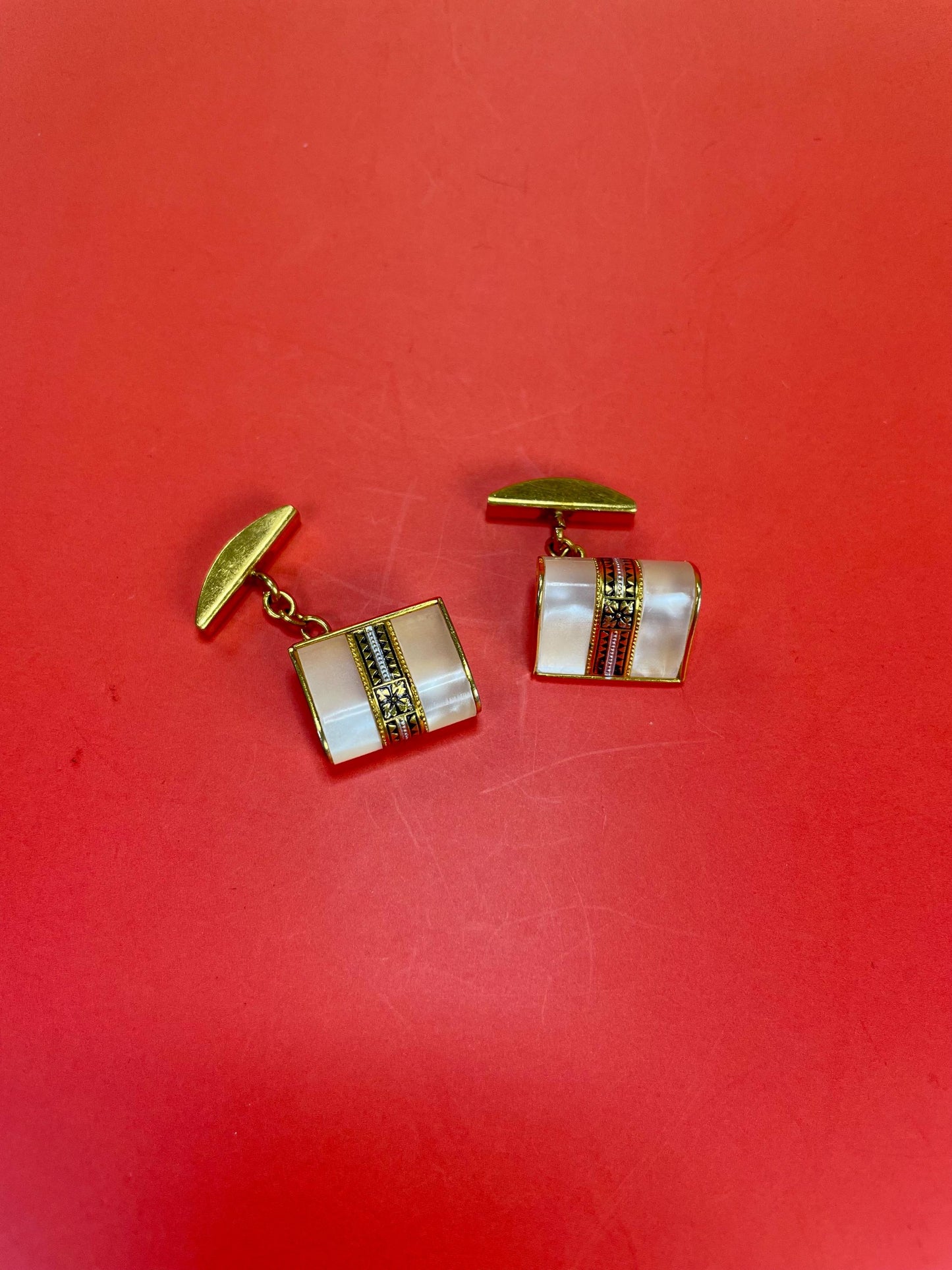 Beautiful Goldtone and pearlescent cufflinks  perfect gift -