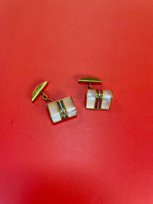 Beautiful Goldtone and pearlescent cufflinks  perfect gift -