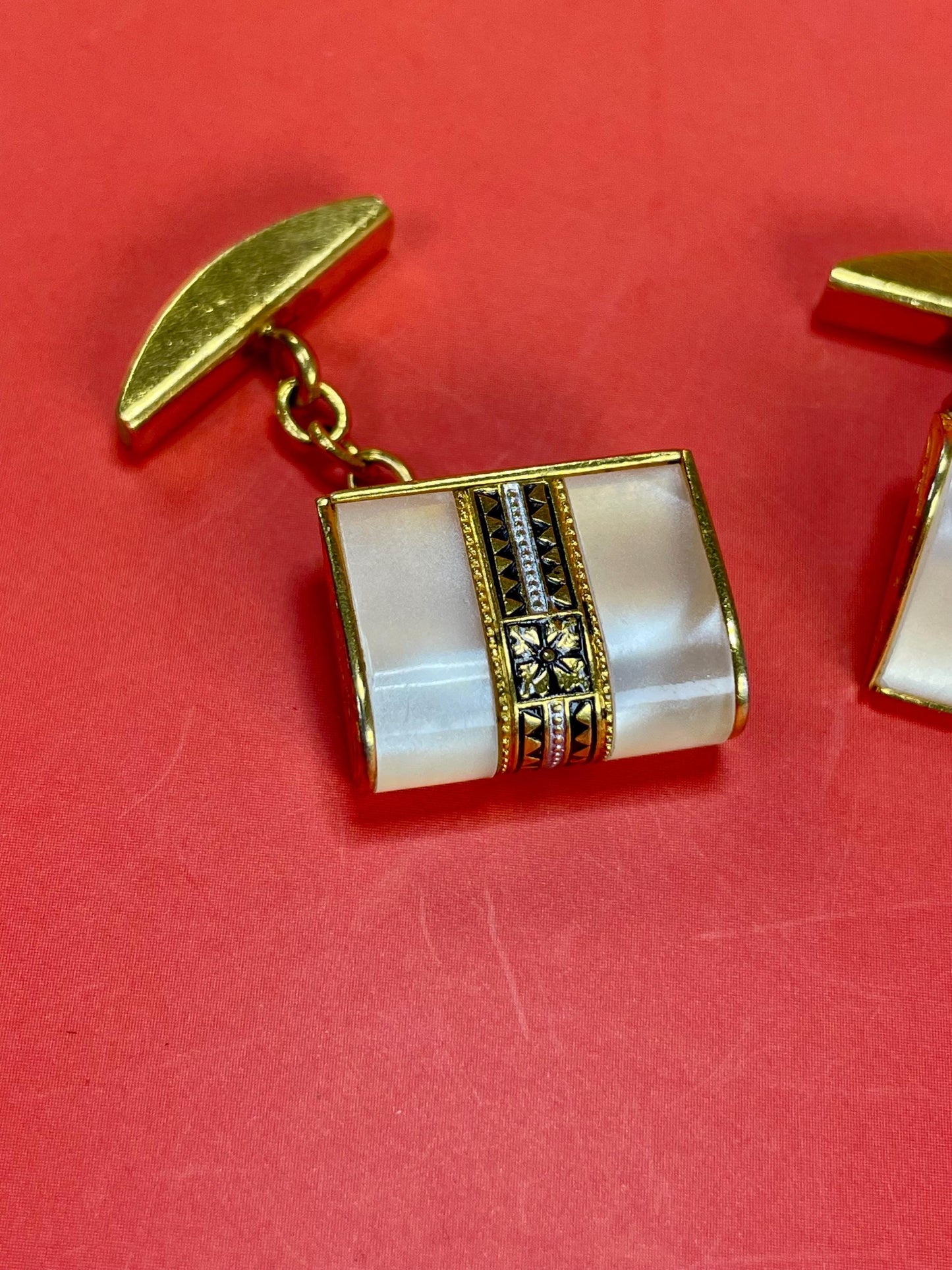 Beautiful Goldtone and pearlescent cufflinks  perfect gift -