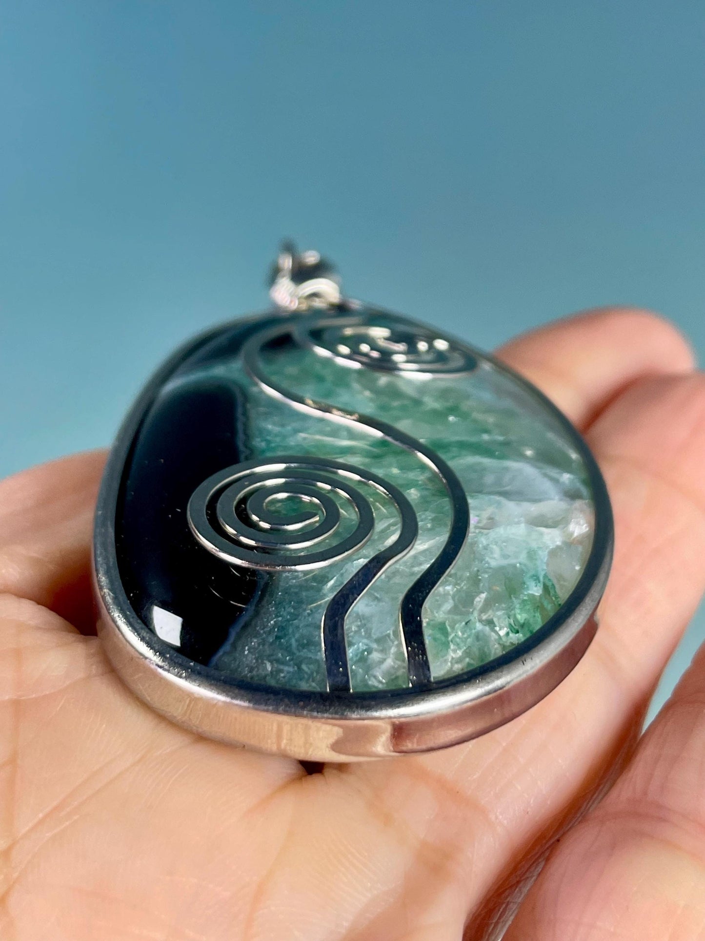 Stunning 3 inch Stone and Silver Pendant