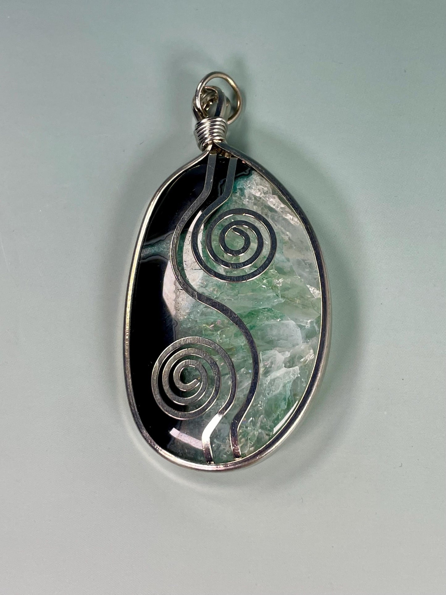 Stunning 3 inch Stone and Silver Pendant