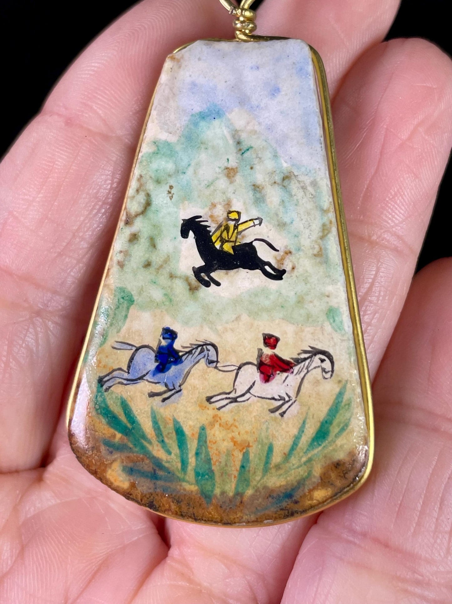 2 inch Hand Painted Ceramic Pendant and Chain