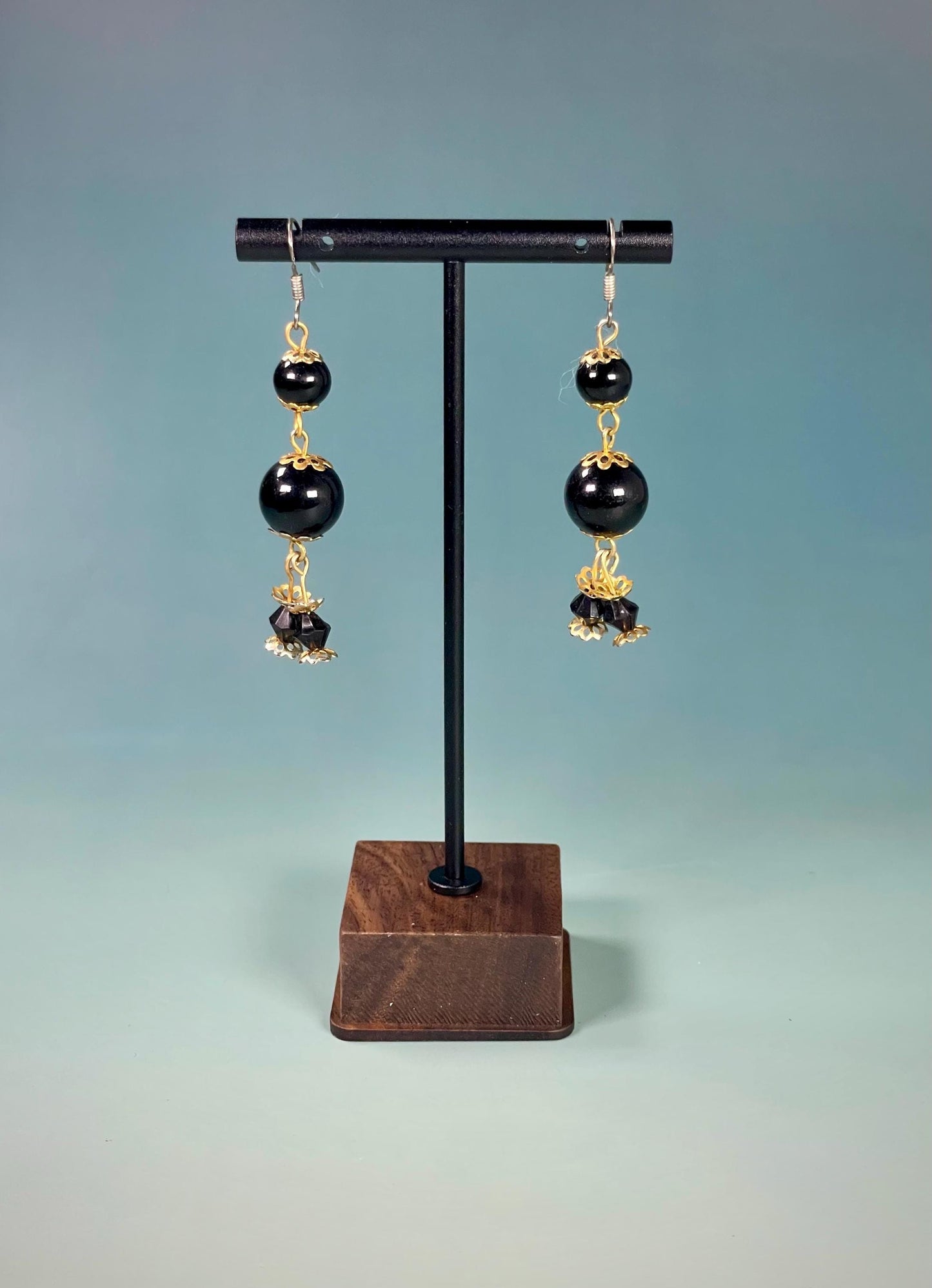 Black Beaded Drop Earrings