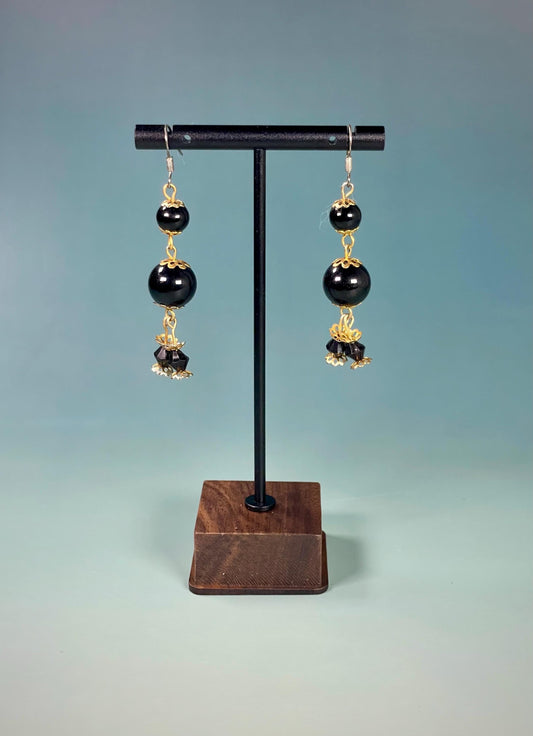 Black Beaded Drop Earrings
