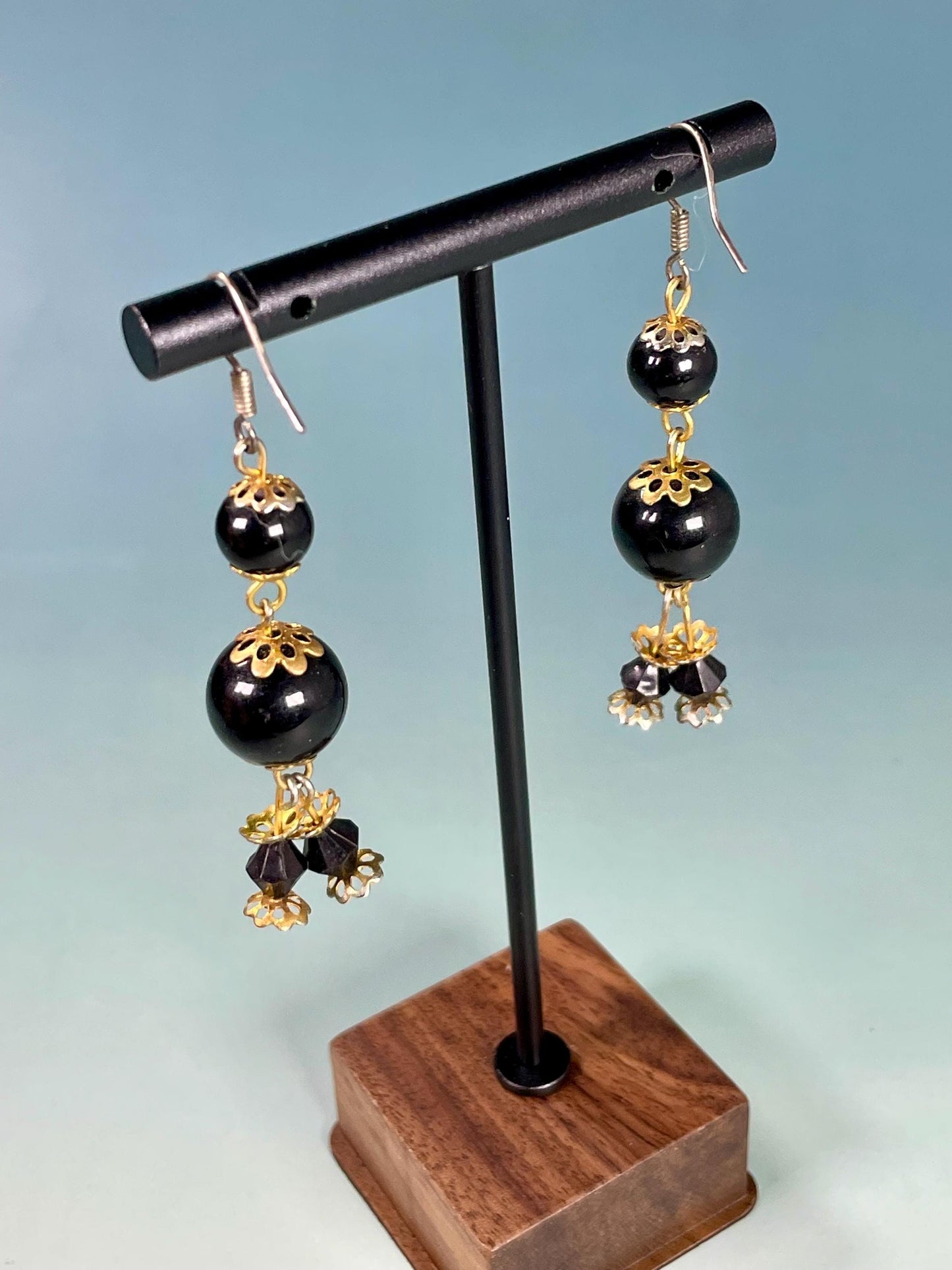 Black Beaded Drop Earrings