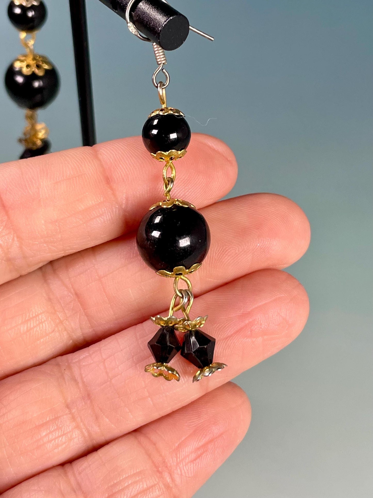 Black Beaded Drop Earrings