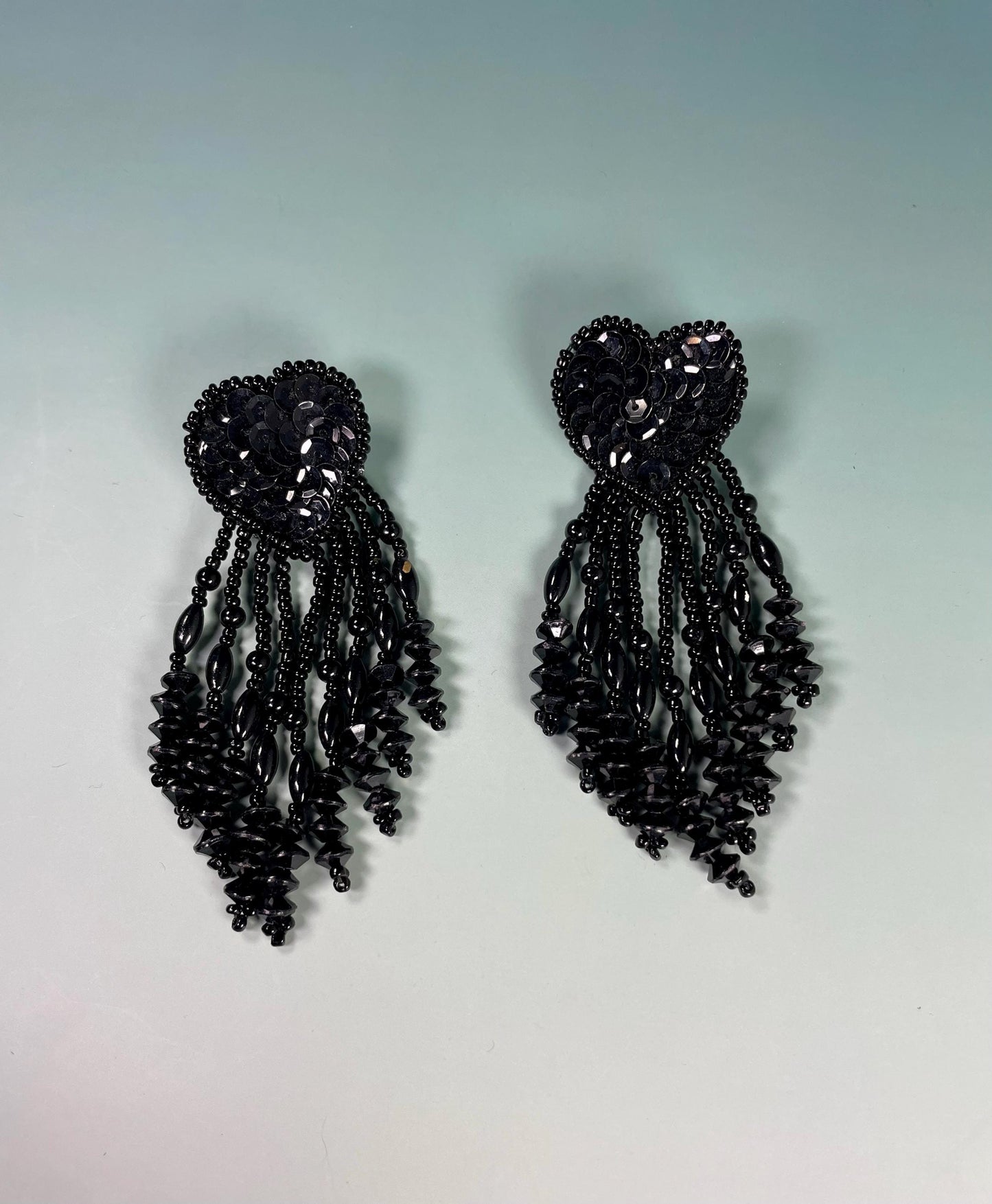 Cool Vintage Bead, Sequined and Leather Backed Earrings
