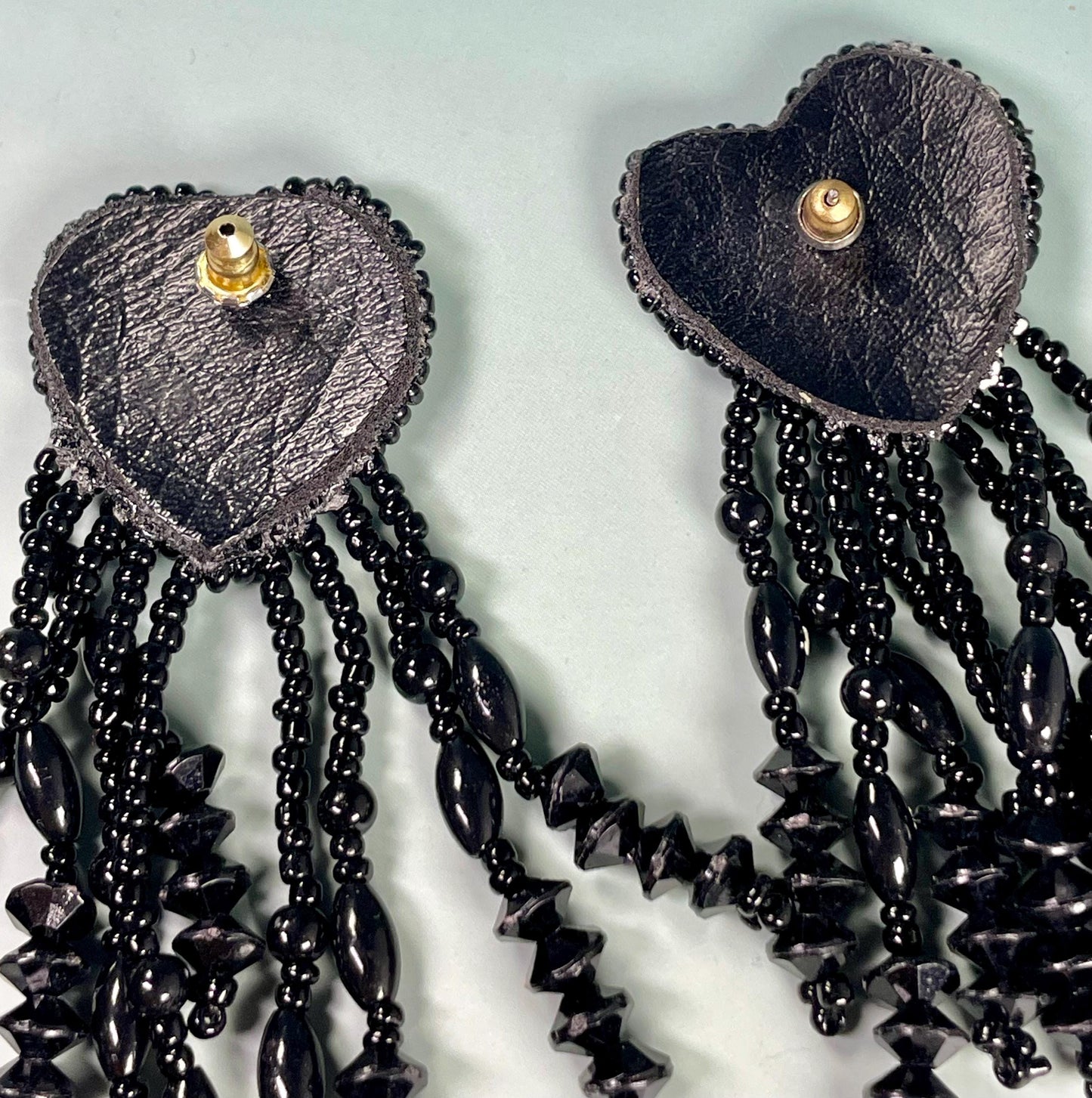 Cool Vintage Bead, Sequined and Leather Backed Earrings