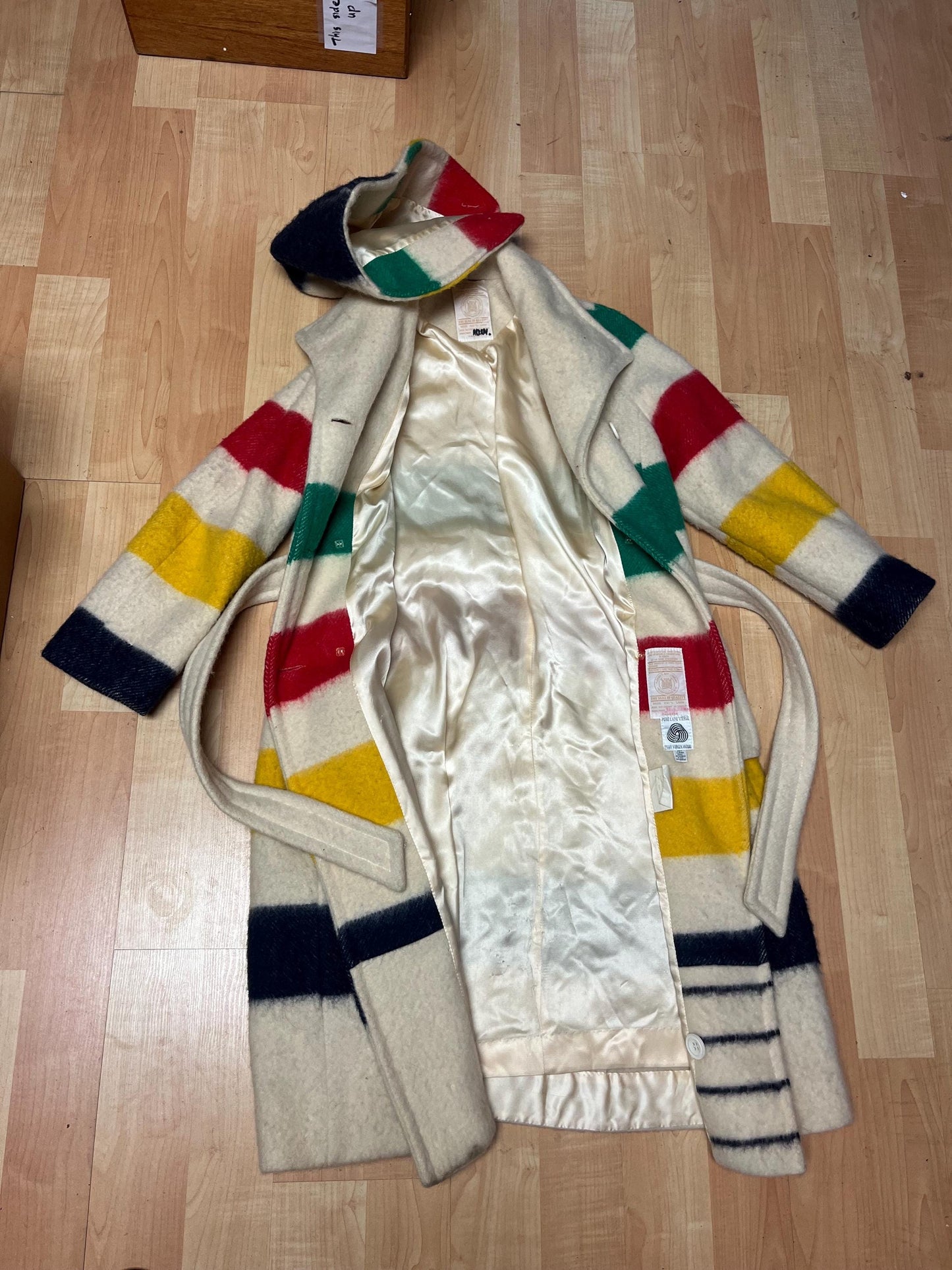 Amazing authentic Hudson Bay Company coat with hood  44 inches tall x 24 inch chest - 27 sleeves and 14 hood  super condition