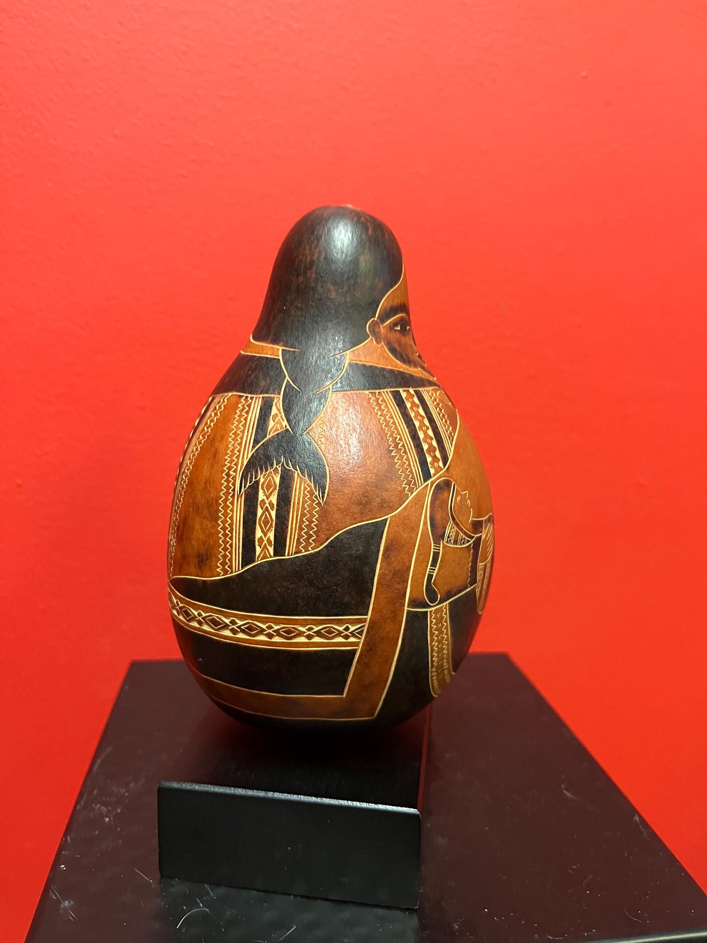 7 inch signed Peruvian signed statue rattle on Stand  good value   mother holding baby