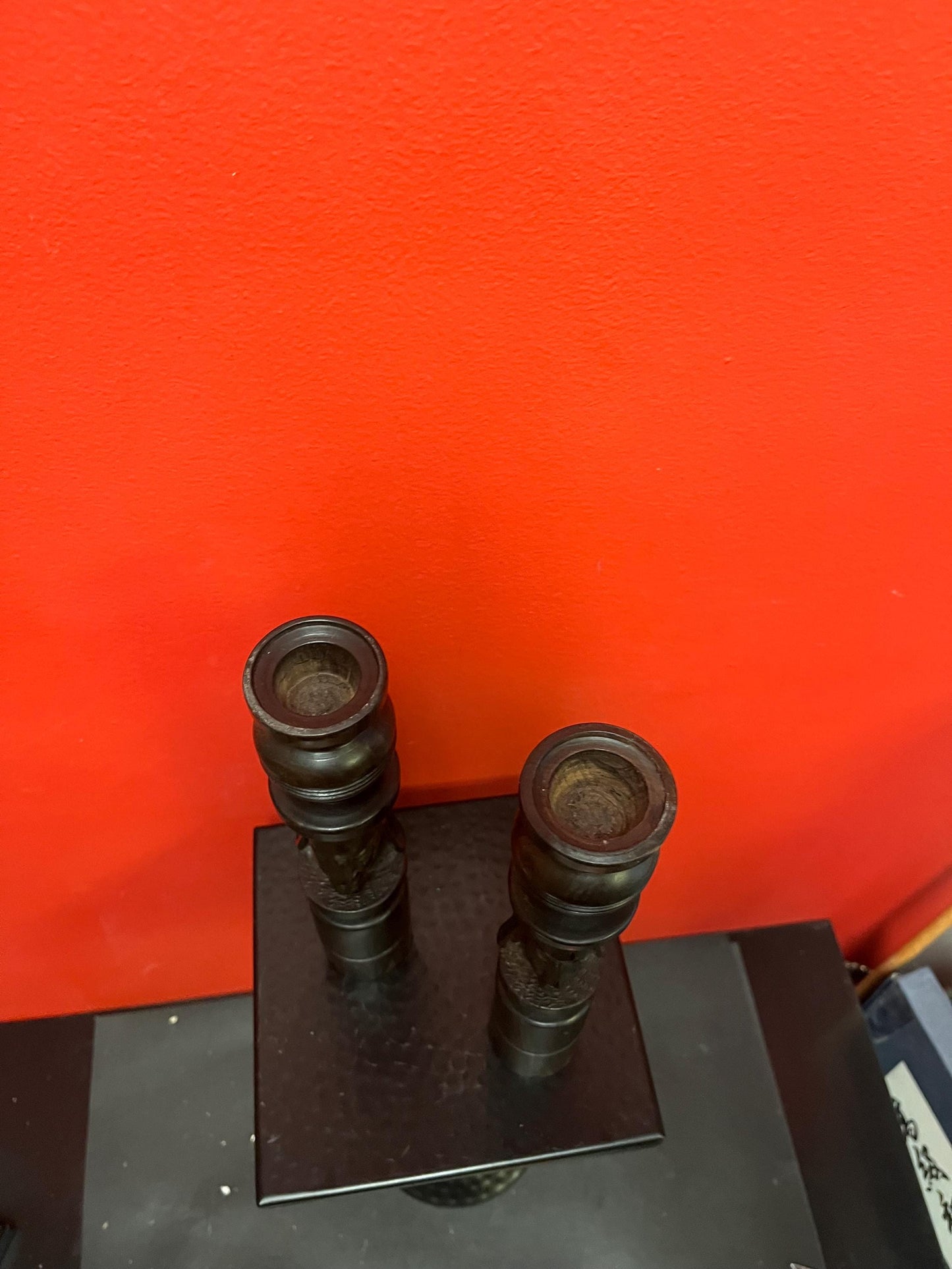 Lovely African Ebony wood candlesticks  10 inches tall  his and hers  great value