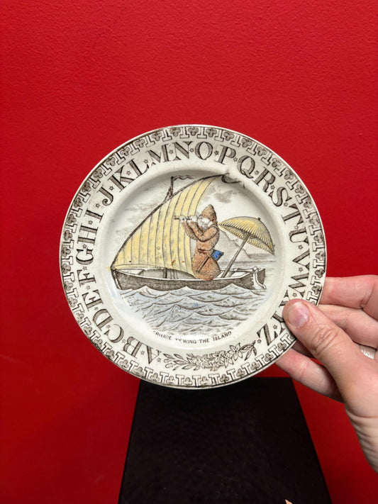 Rare perfect condition English 19 century alphabet plate  wow  abc plate  antique English porcelain  7.25 inches across