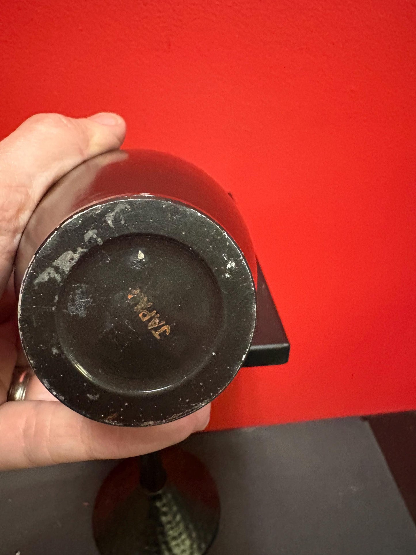 Lovely old 5 inch tall Japanese bronze vase  butterfly and flowers  see photos  great value