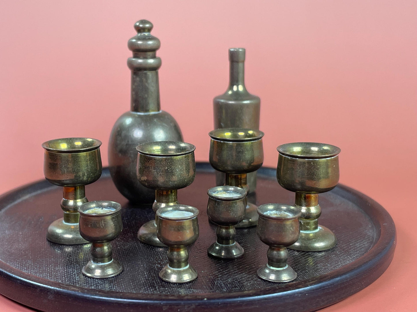 Set of Miniature Brass Bottle/Cup Set with Tray