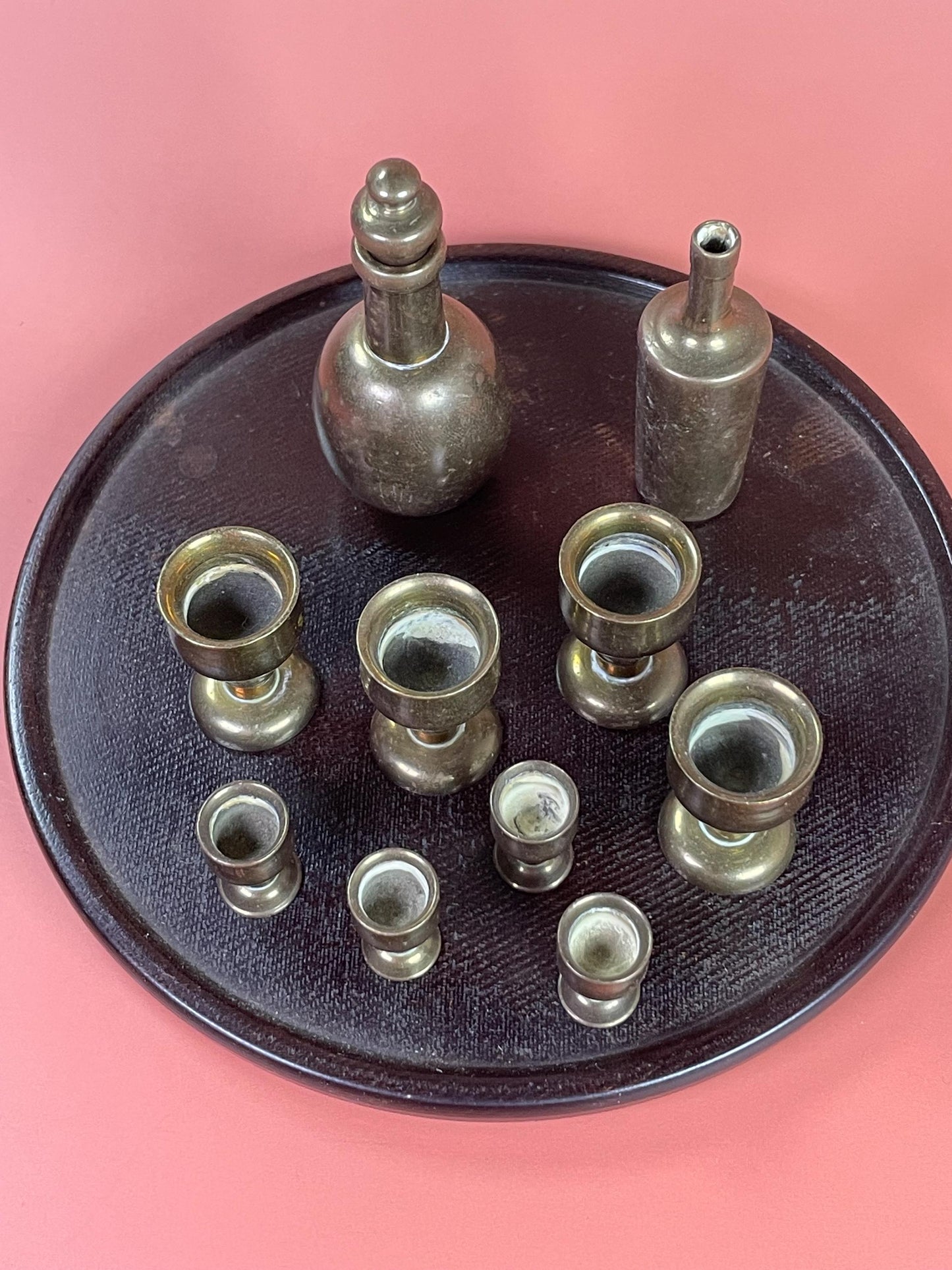 Set of Miniature Brass Bottle/Cup Set with Tray