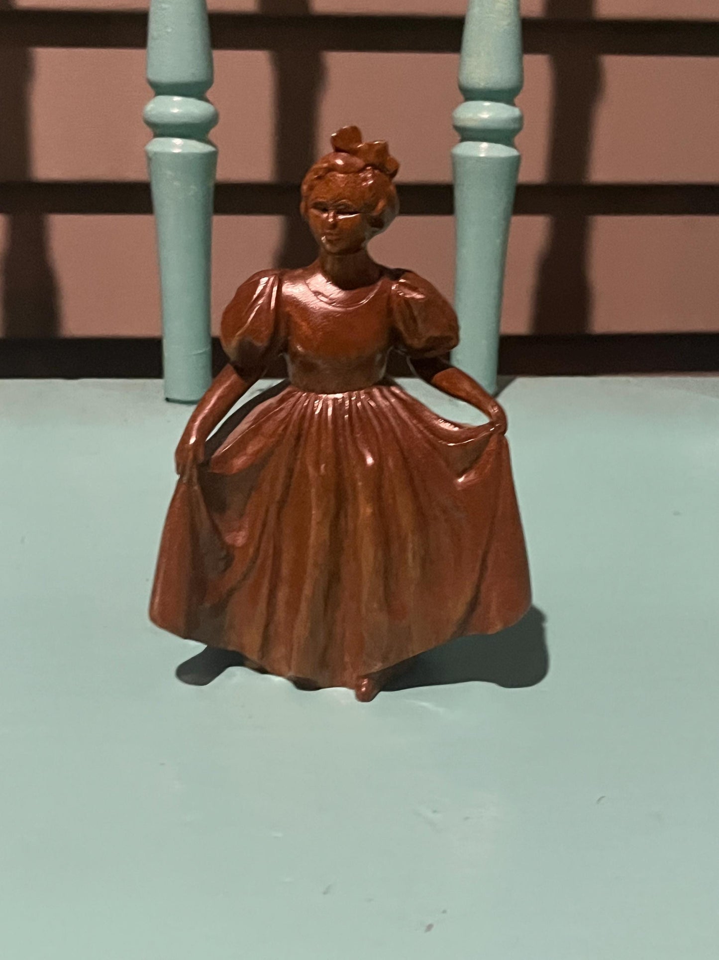 6 inch high signed carved wooden statue of a lady belle  wonderful detail  super price