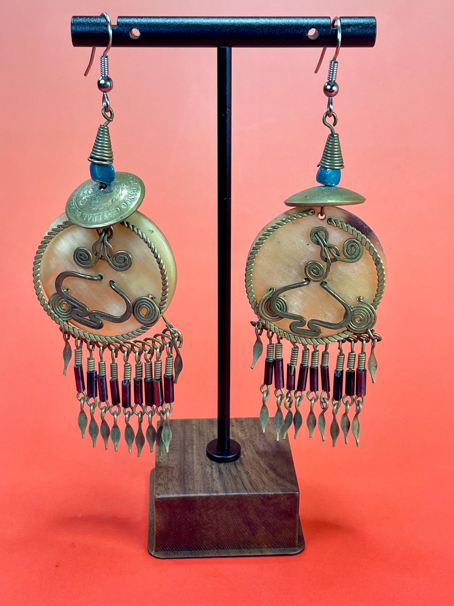 Boho Brass & Stone Chandelier Earrings