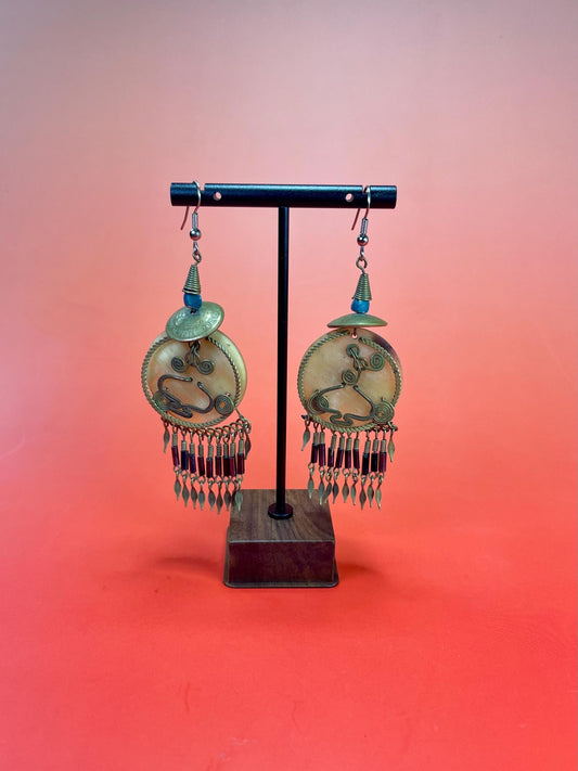 Boho Brass & Stone Chandelier Earrings