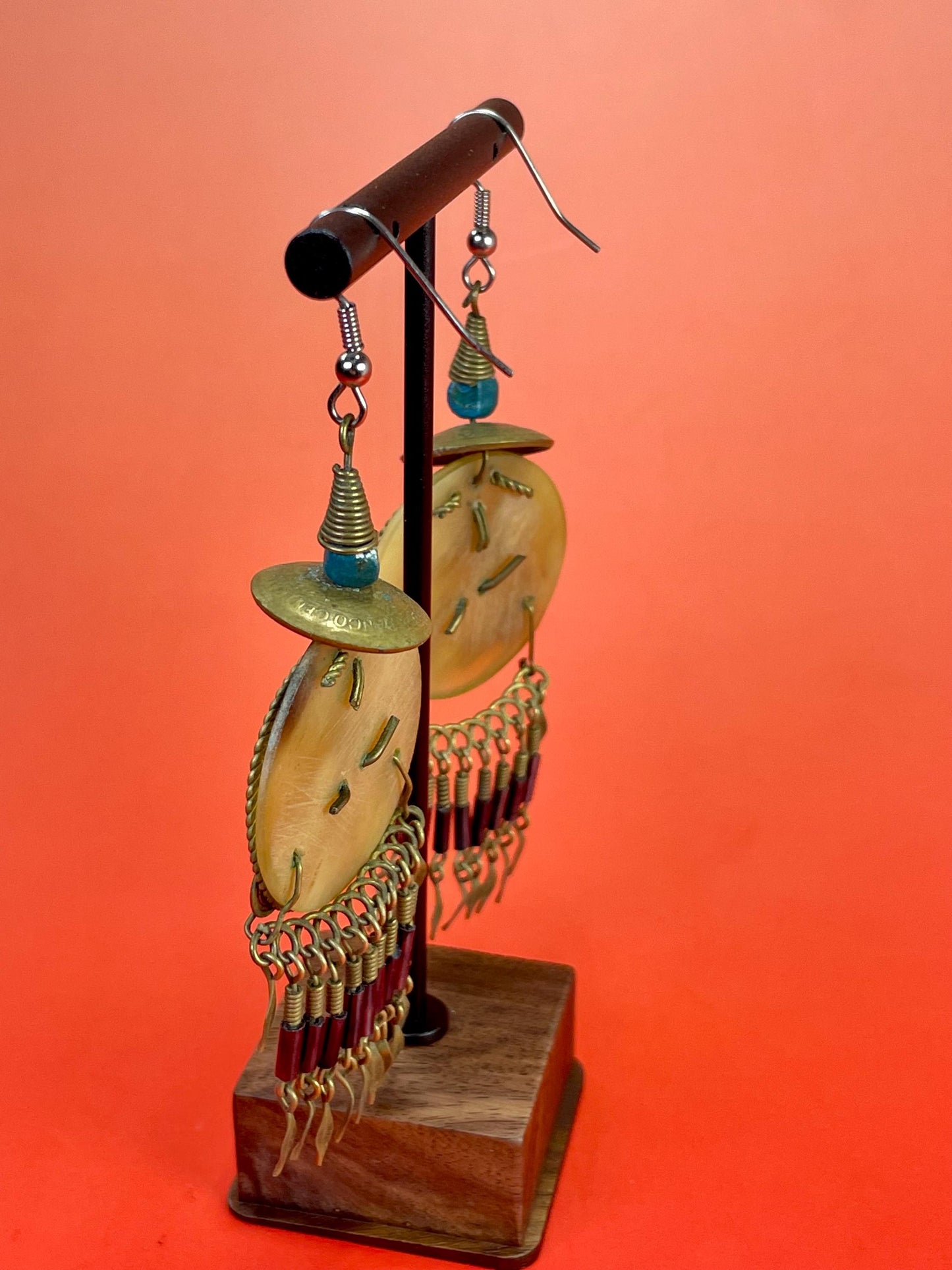 Boho Brass & Stone Chandelier Earrings