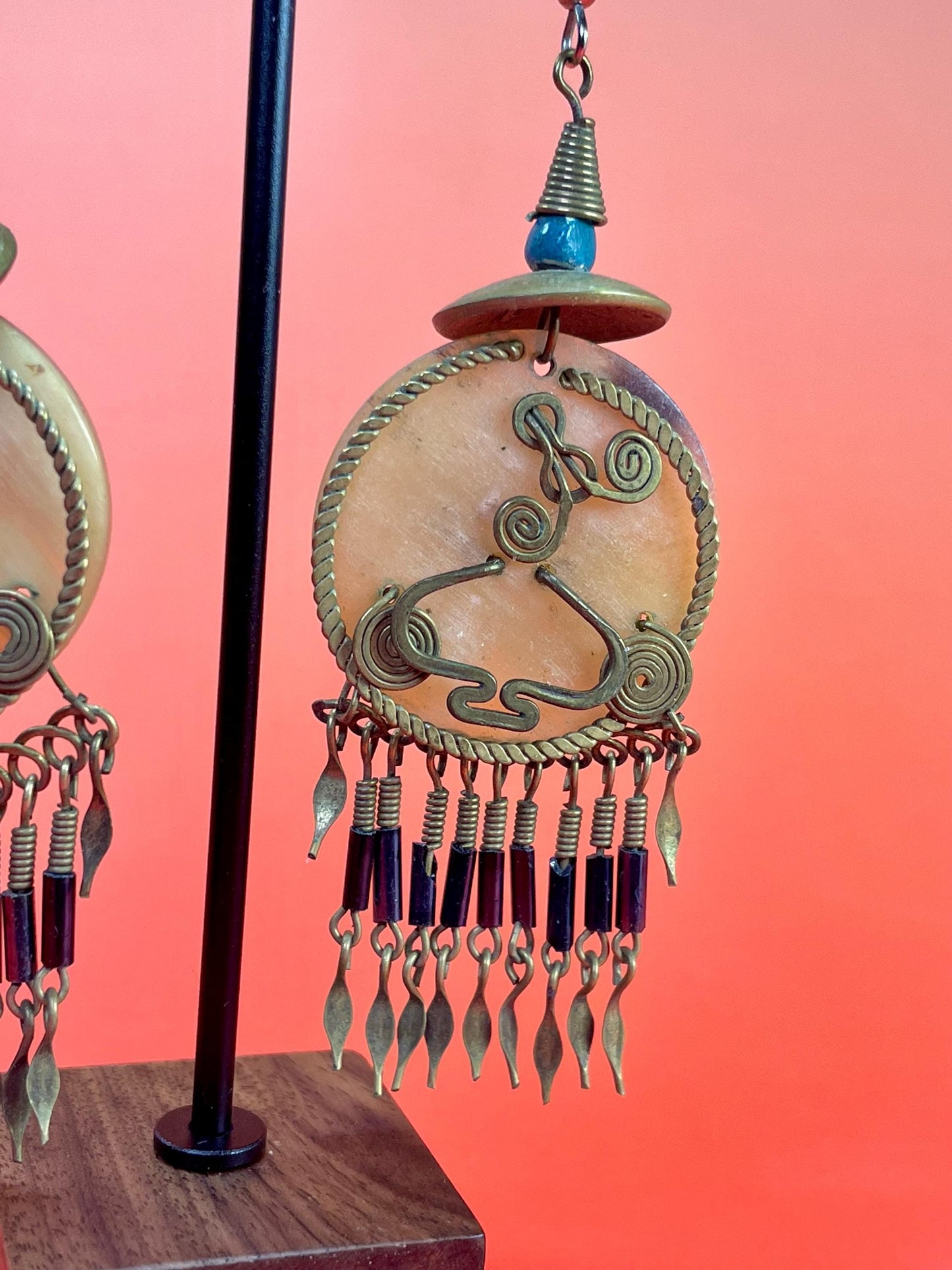 Boho Brass & Stone Chandelier Earrings