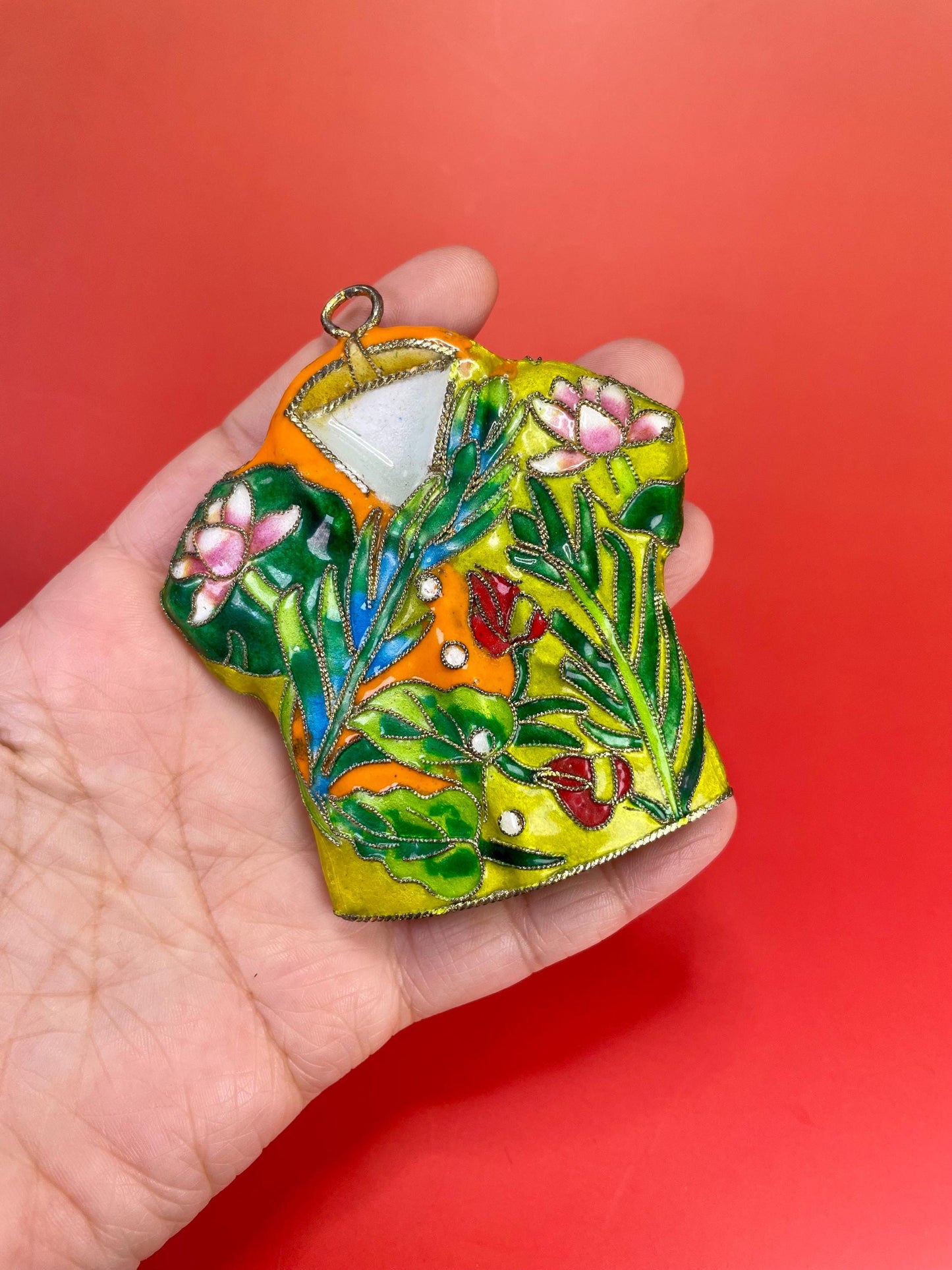 Vibrant enameled Metal Hawaiian Shirt Pendant